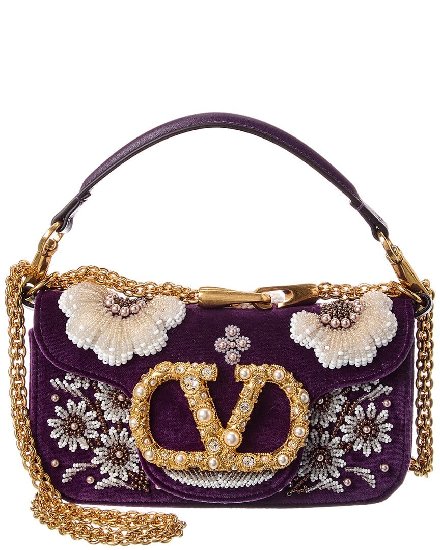 Valentino Vlogo Loco Small Velvet & Leather Shoulder Bag
