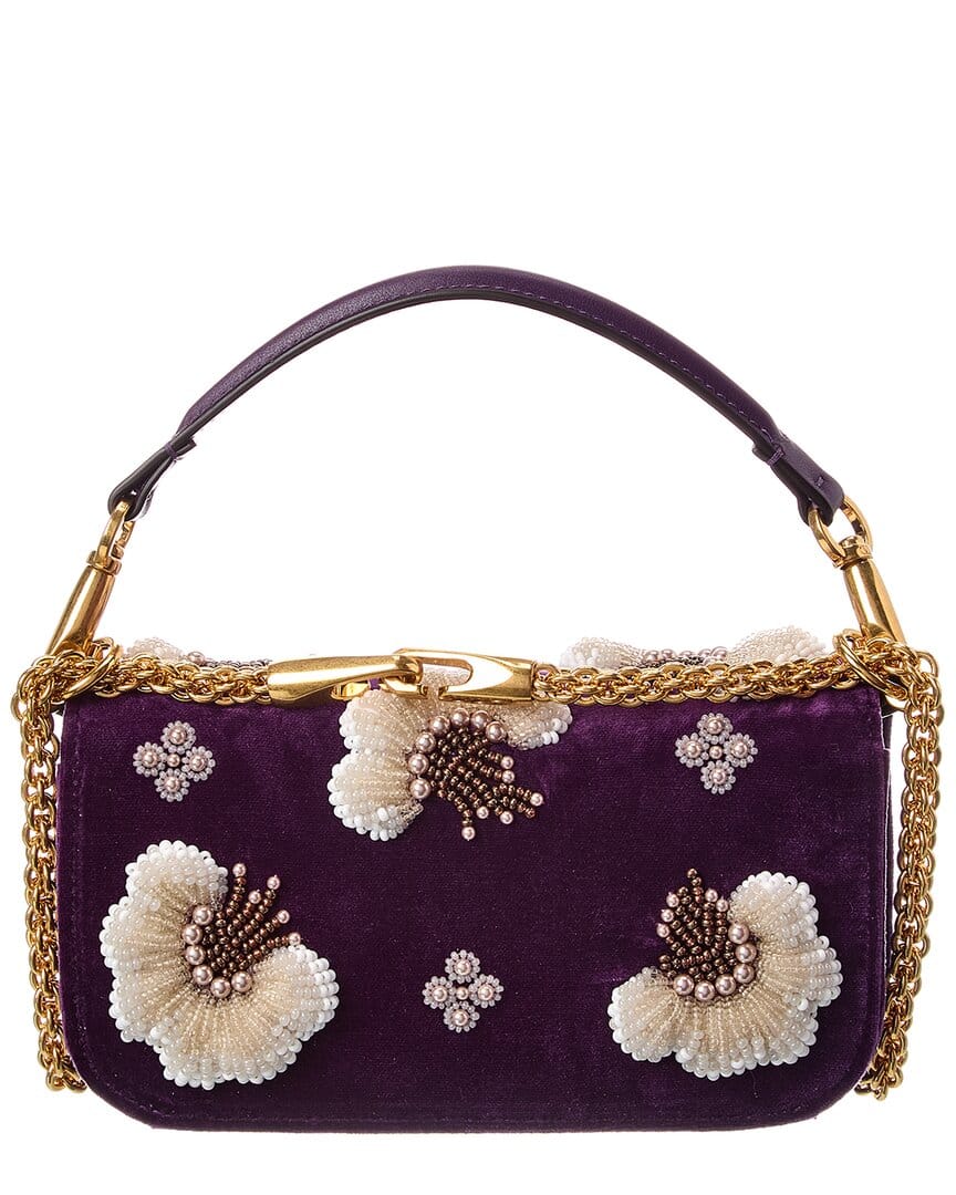 Valentino Vlogo Loco Small Velvet & Leather Shoulder Bag