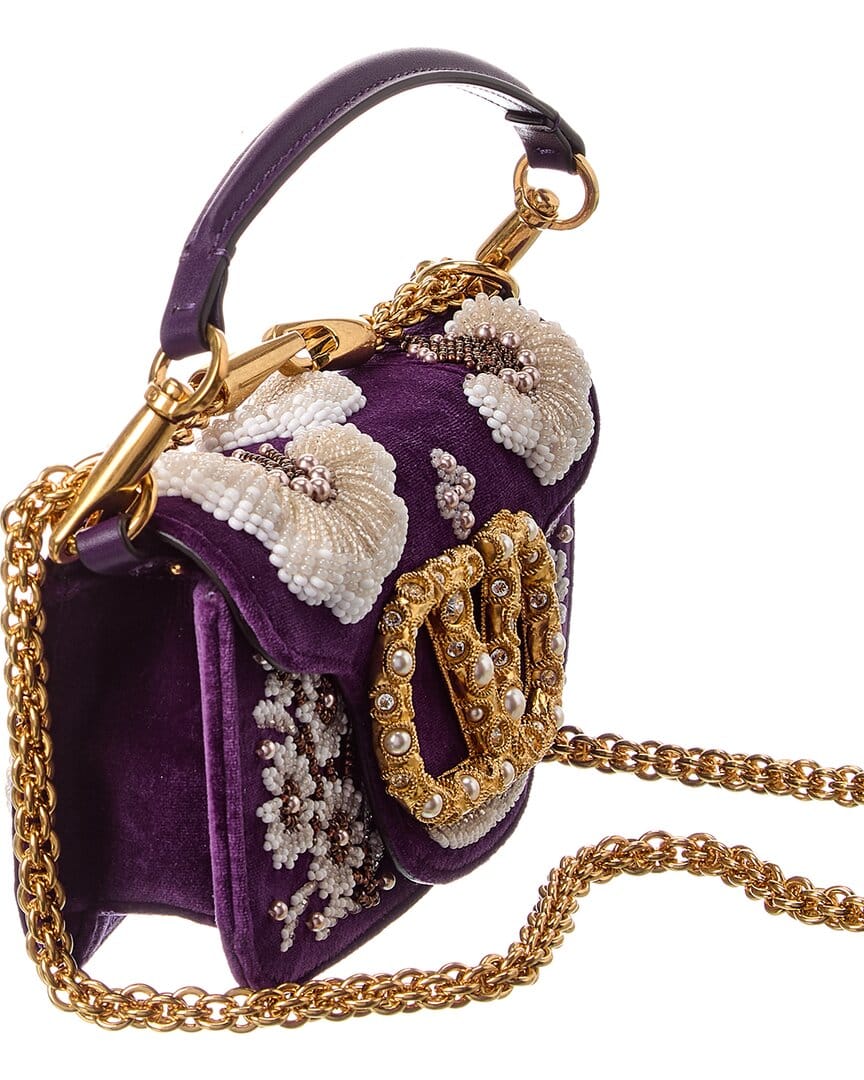 Valentino Vlogo Loco Small Velvet & Leather Shoulder Bag