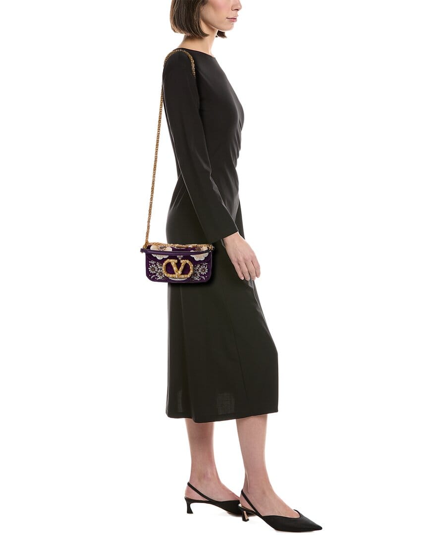 Valentino Vlogo Loco Small Velvet & Leather Shoulder Bag