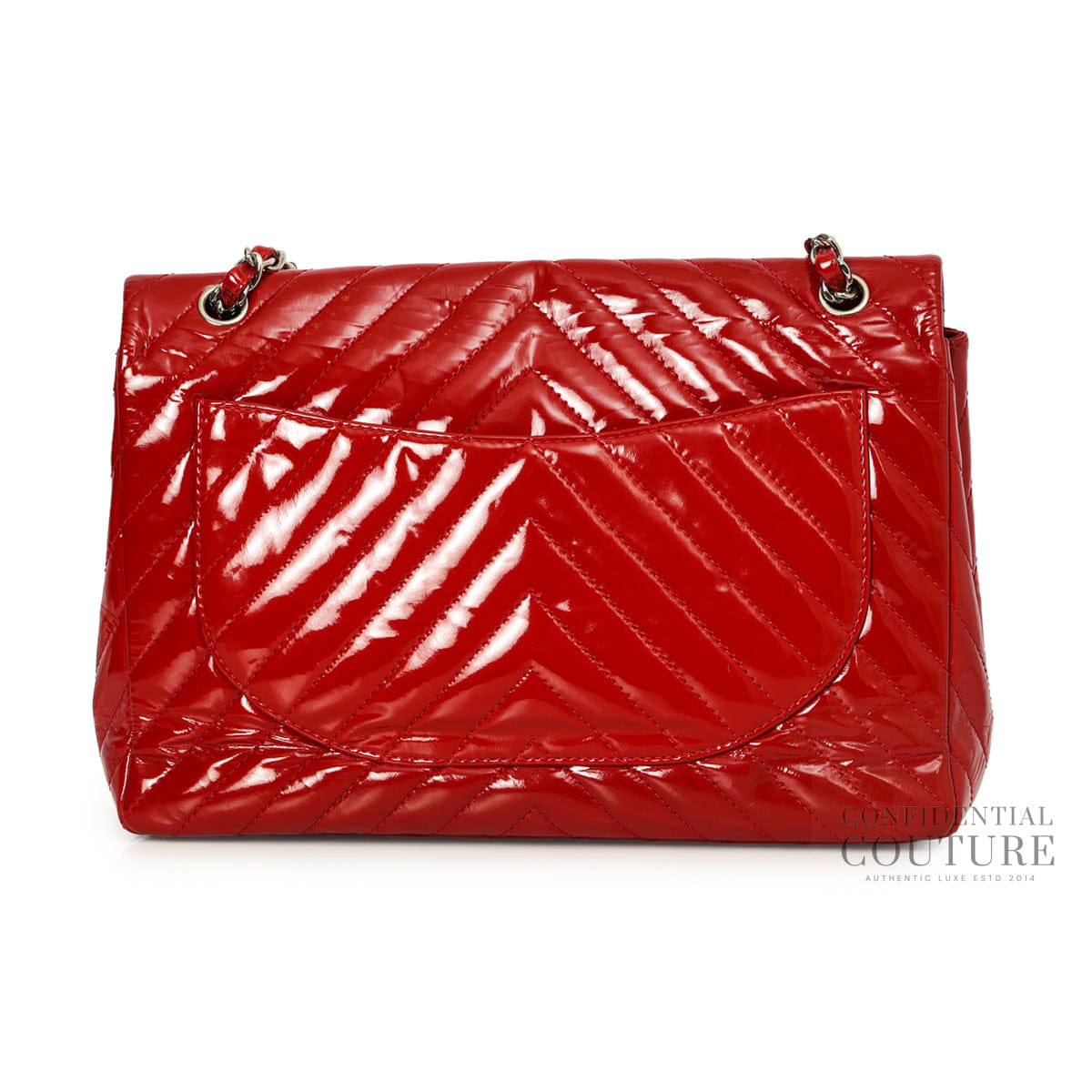 Chanel Red Chevron Quilted Patent Leather Maxi Flap Bag