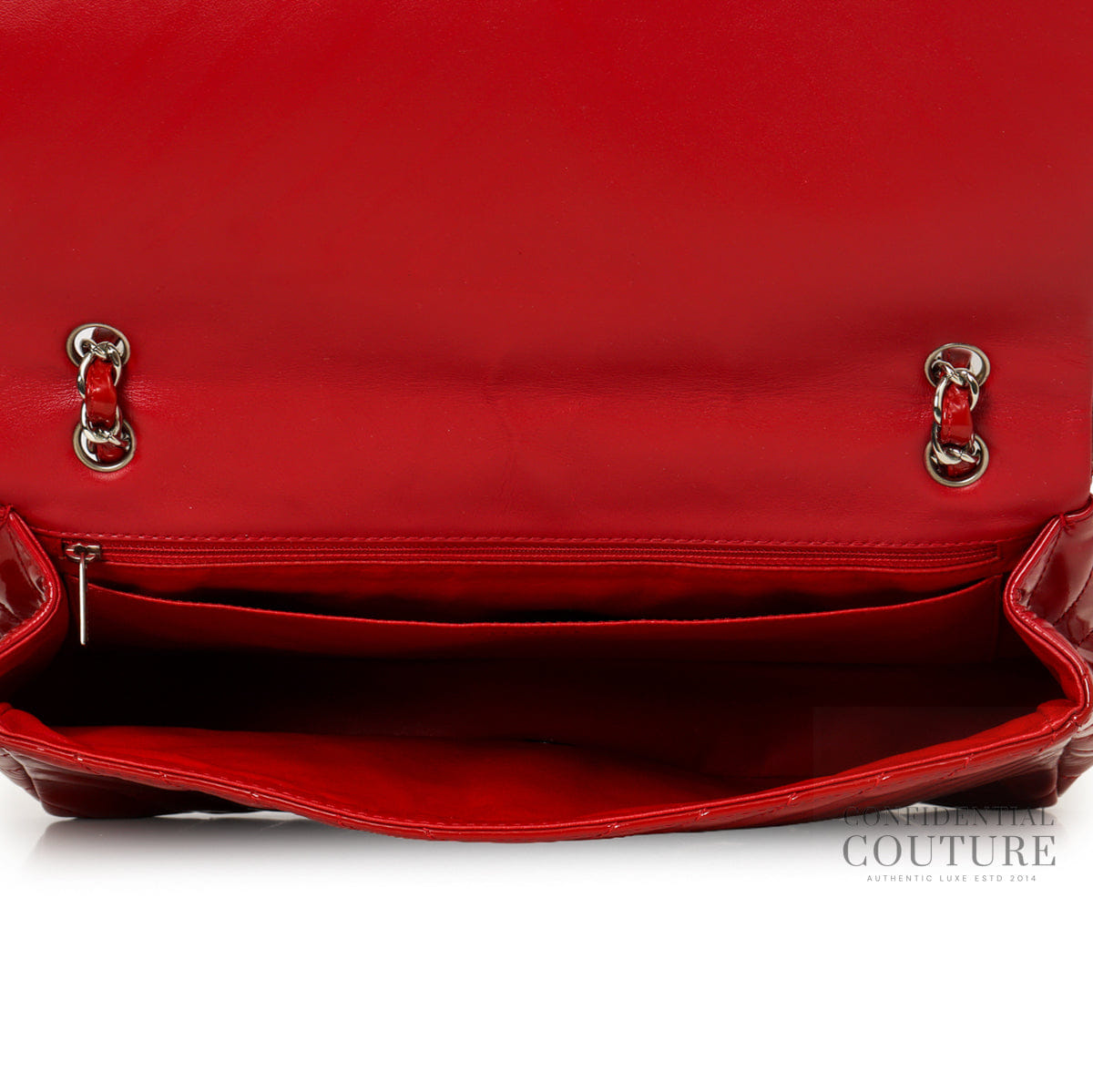 Chanel Red Chevron Quilted Patent Leather Maxi Flap Bag