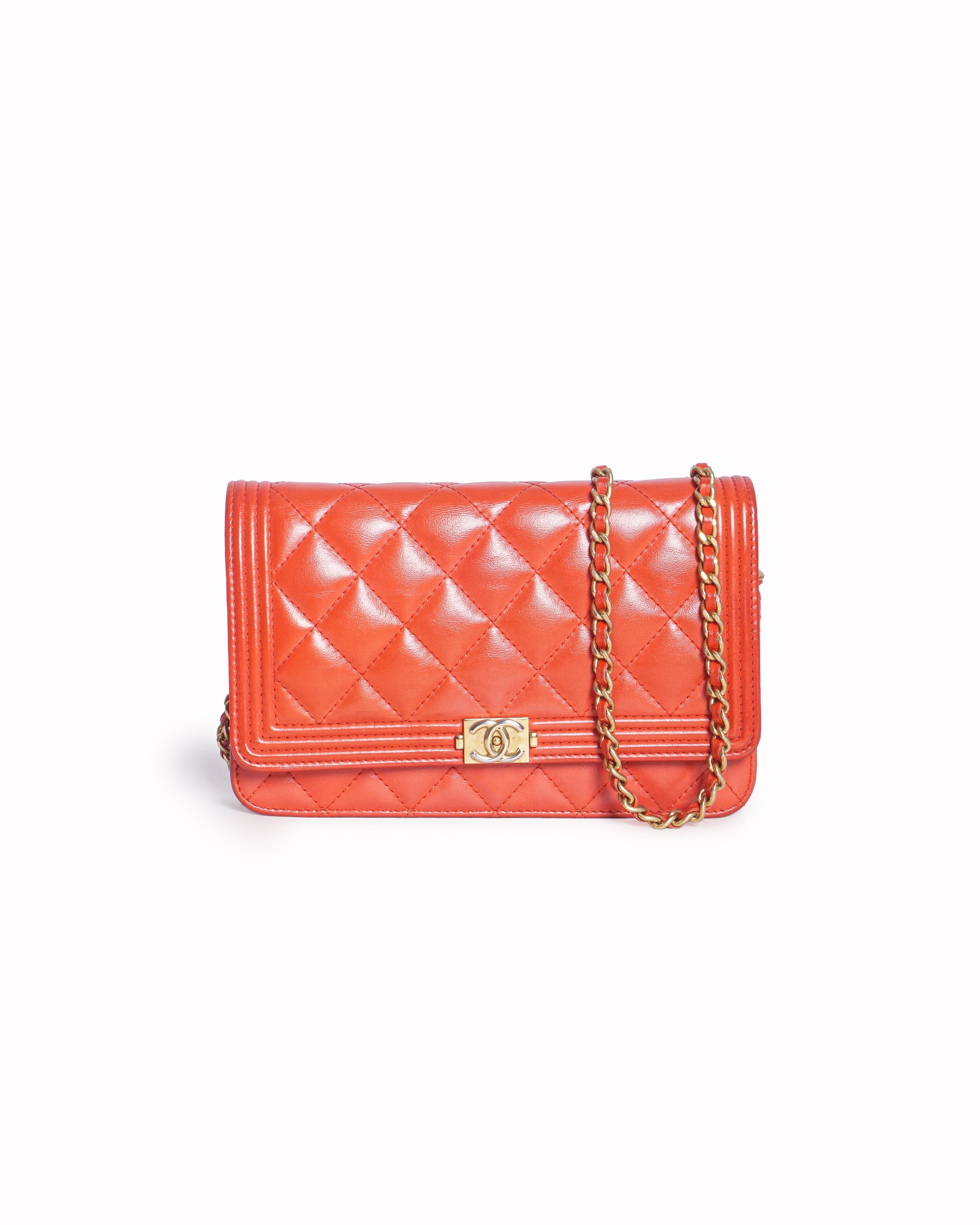 Chanel Boy Wallet On Chain Red Quilted Leather