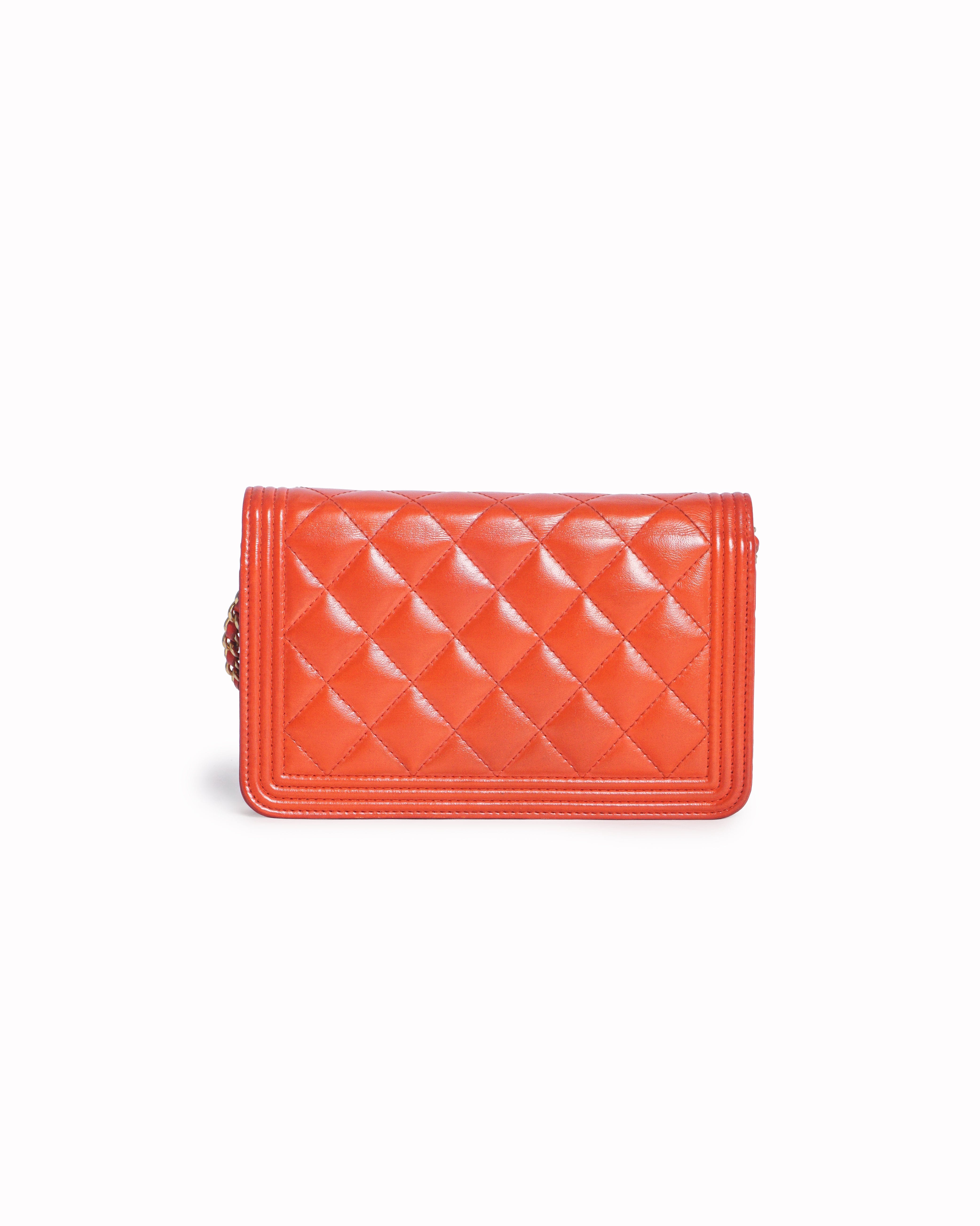 Chanel Boy Wallet On Chain Red Quilted Leather