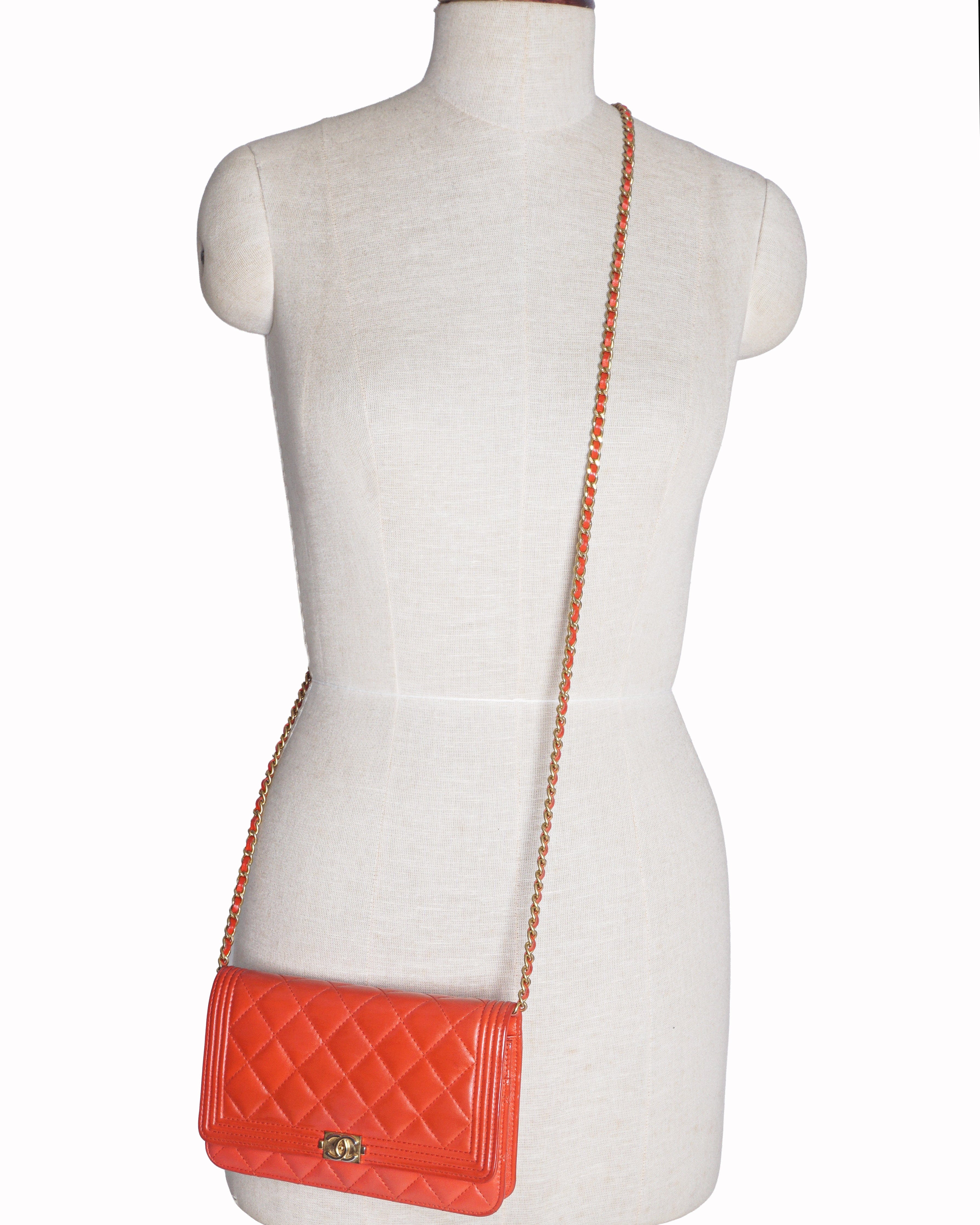 Chanel Boy Wallet On Chain Red Quilted Leather
