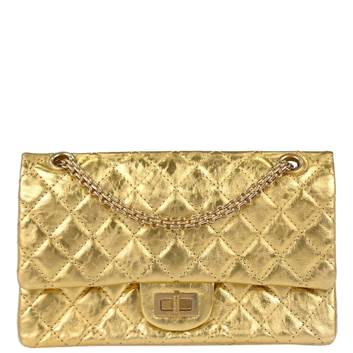 Chanel 2006 - 2008 Gold Calfskin 2.55 Small Classic Double Flap Shoulder Bag