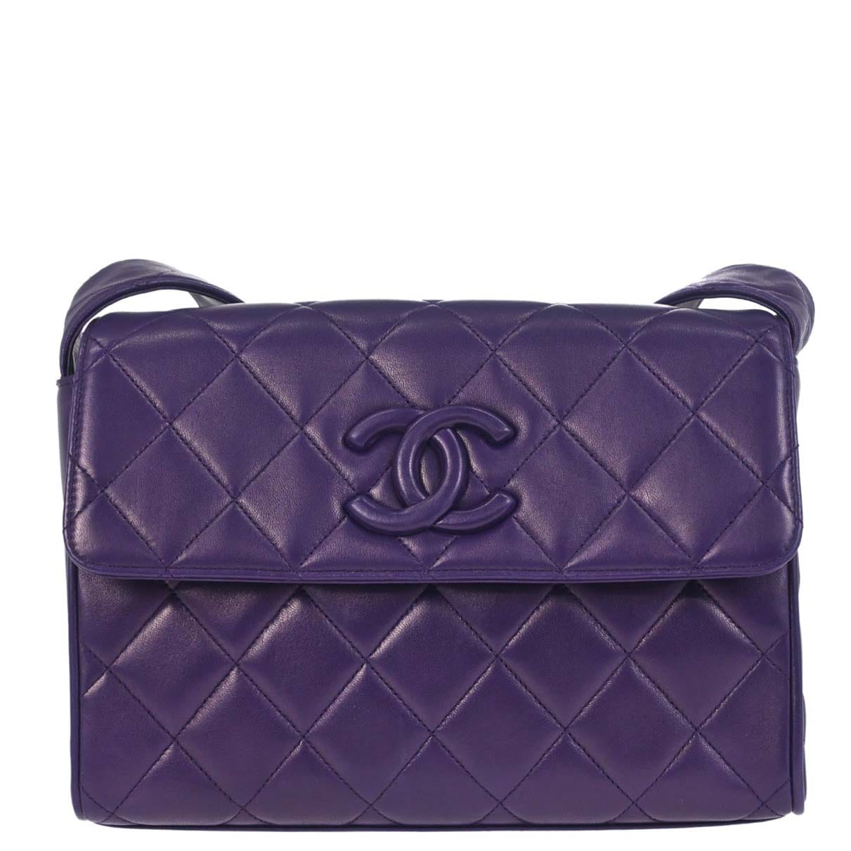 Chanel 1991 - 1994 Purple Lambskin Straight Flap Shoulder Bag