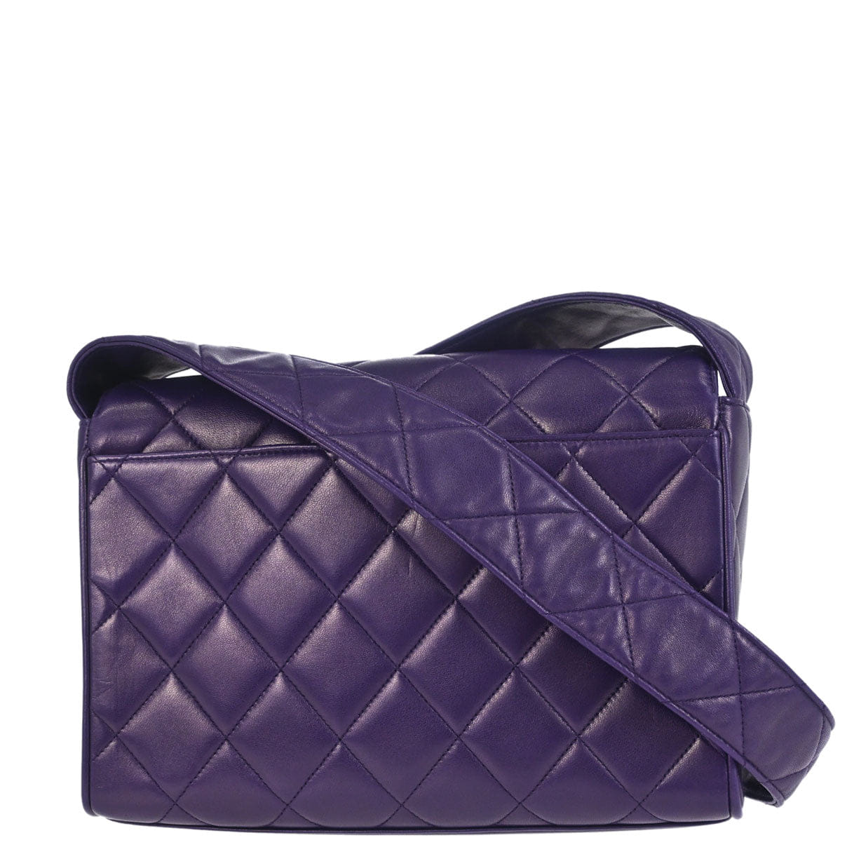 Chanel 1991 - 1994 Purple Lambskin Straight Flap Shoulder Bag
