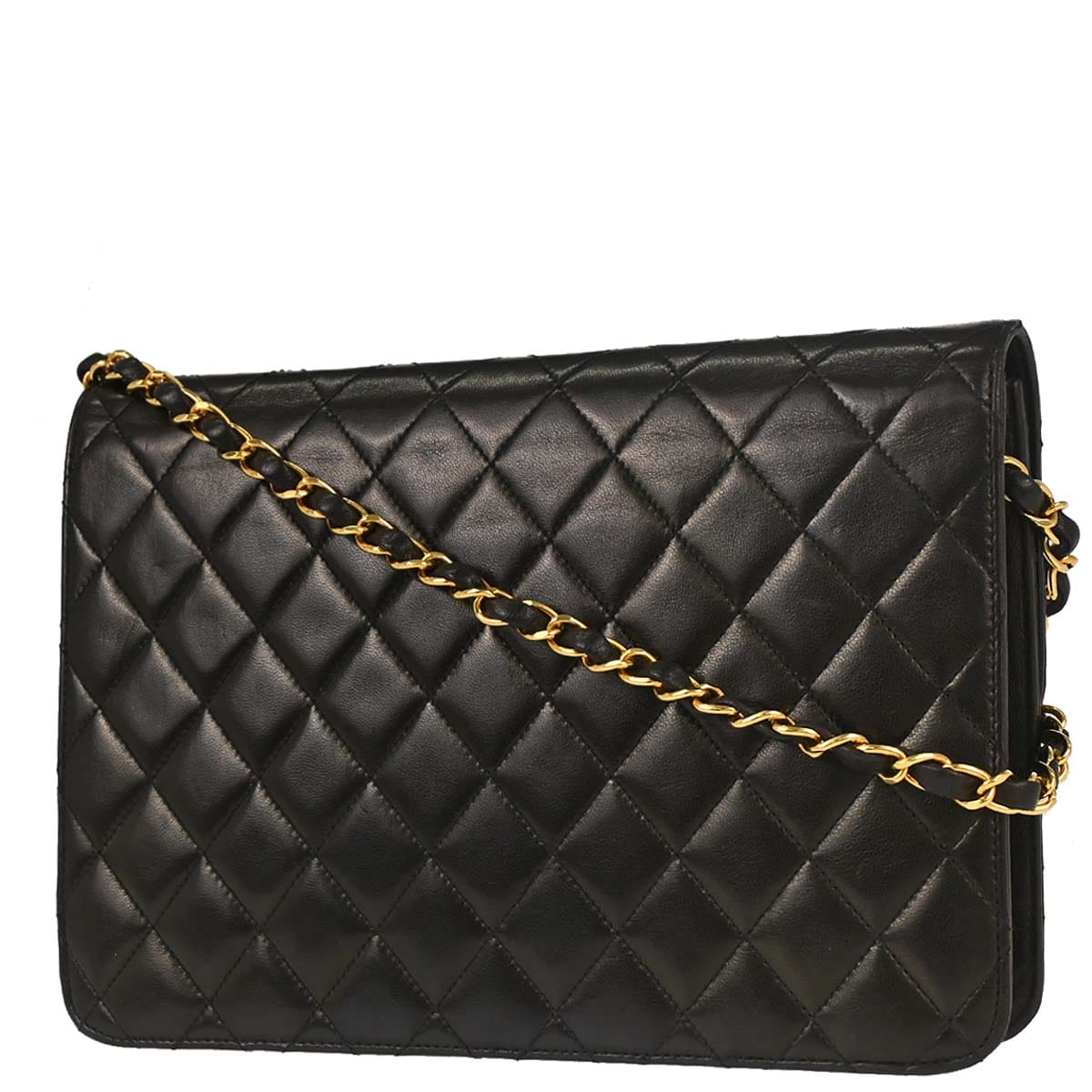 Chanel 1994 - 1996 Black Lambskin Pushlock Medium Half Flap Shoulder Bag