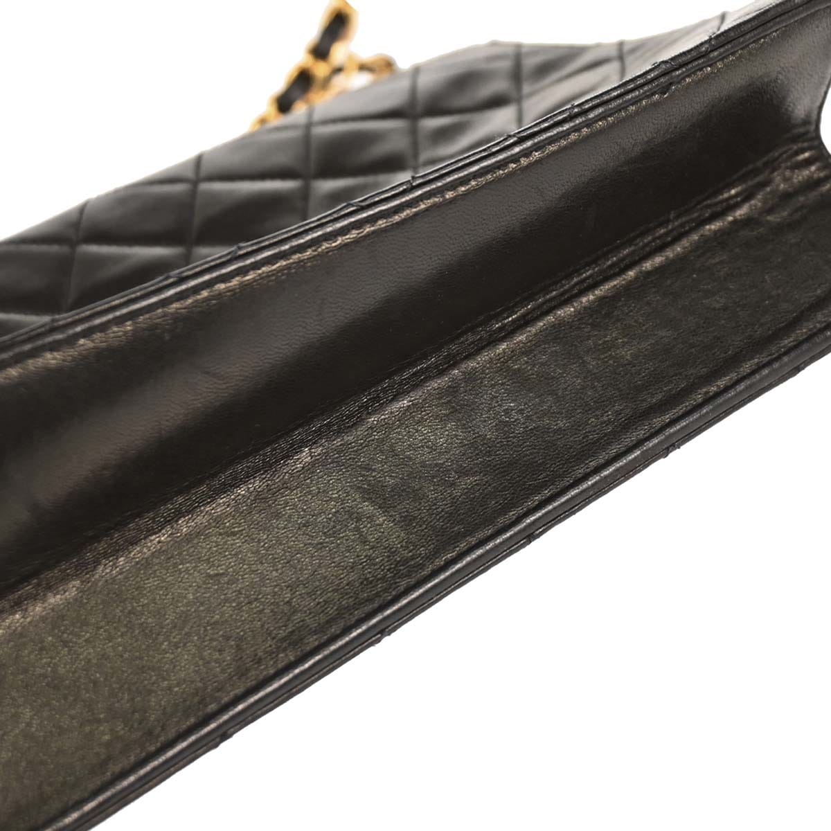 Chanel 1994 - 1996 Black Lambskin Pushlock Medium Half Flap Shoulder Bag