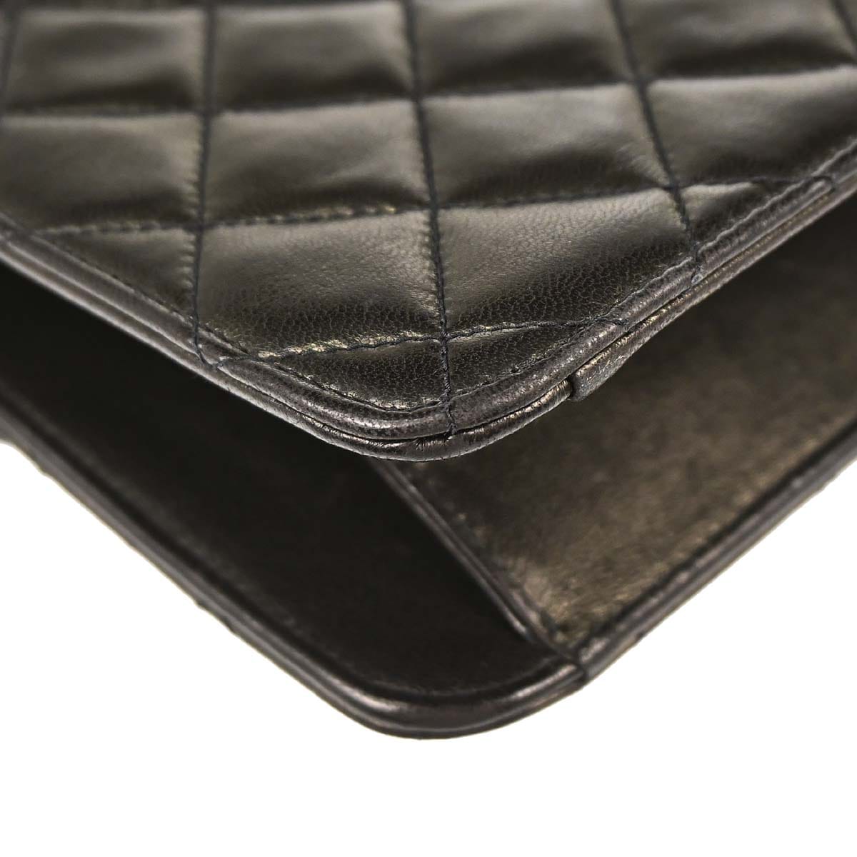 Chanel 1994 - 1996 Black Lambskin Pushlock Medium Half Flap Shoulder Bag