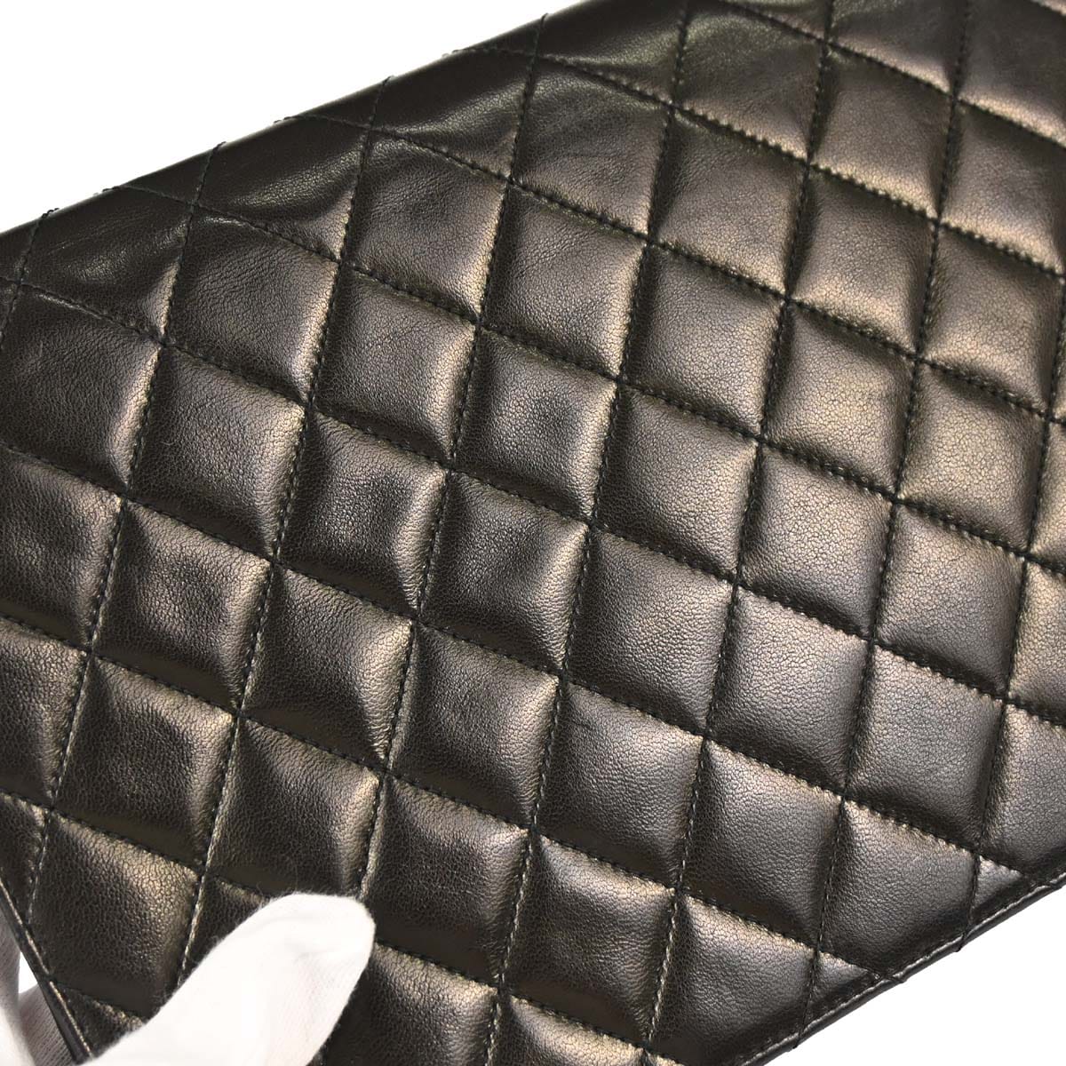 Chanel 1994 - 1996 Black Lambskin Pushlock Medium Half Flap Shoulder Bag