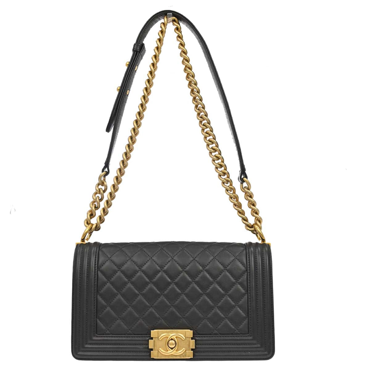 Chanel Boy Chanel 2019 Dark Gray Lambskin Medium Chain Shoulder Bag