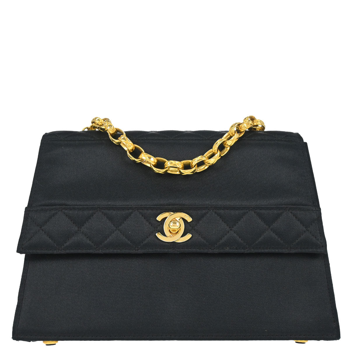 Chanel 1989 - 1991 Black Satin Straight Flap Shoulder Bag