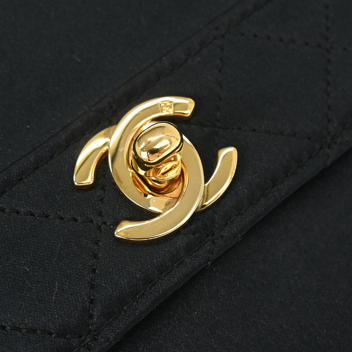 Chanel 1989 - 1991 Black Satin Straight Flap Shoulder Bag