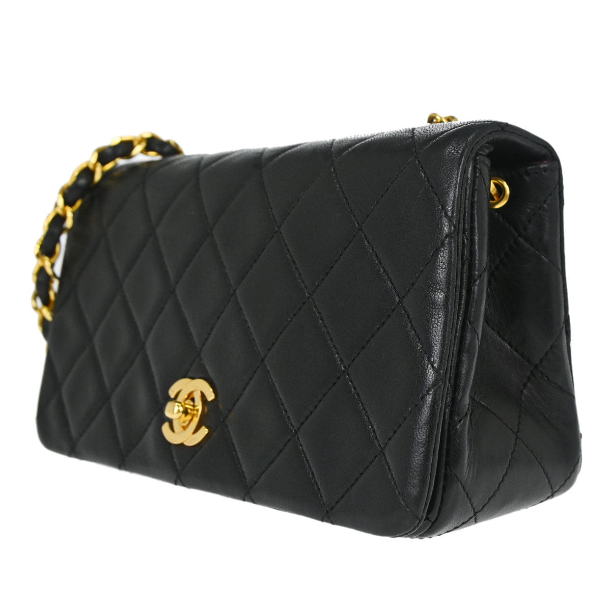 Chanel 1989 - 1991 Black Lambskin Turnlock Mini Full Flap Shoulder Bag