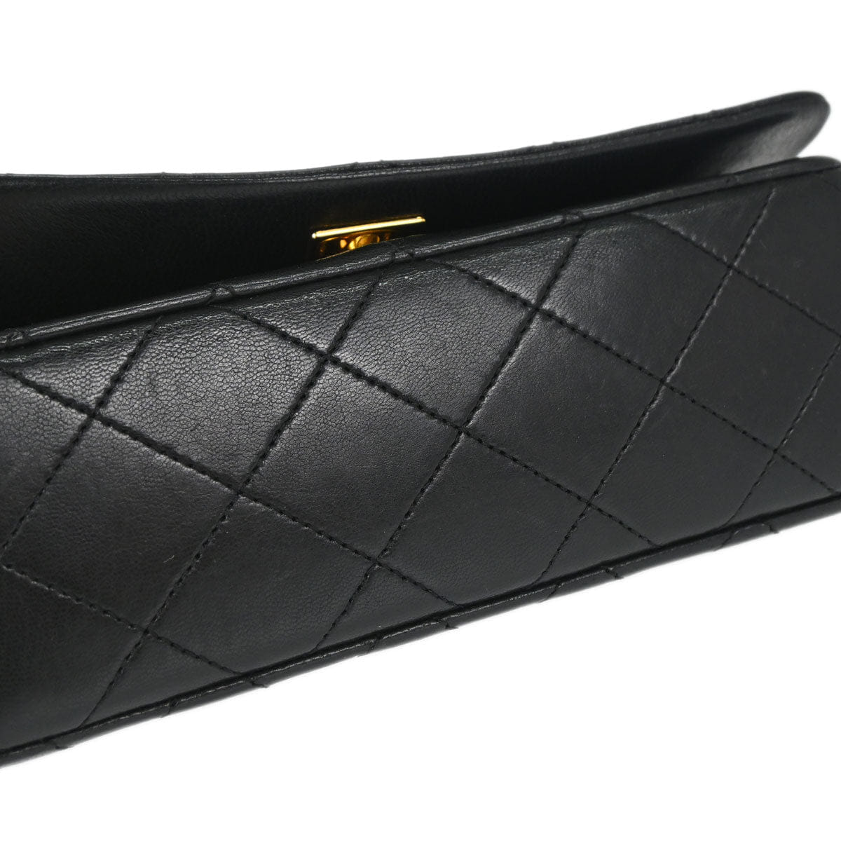 Chanel 1989 - 1991 Black Lambskin Turnlock Mini Full Flap Shoulder Bag