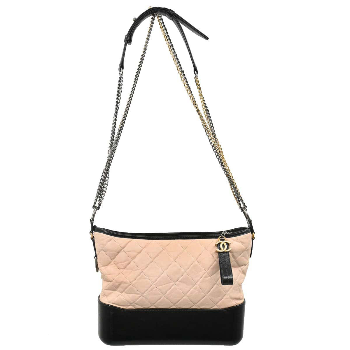Chanel 2017 Beige Black Calfskin Medium Gabrielle Shoulder Bag