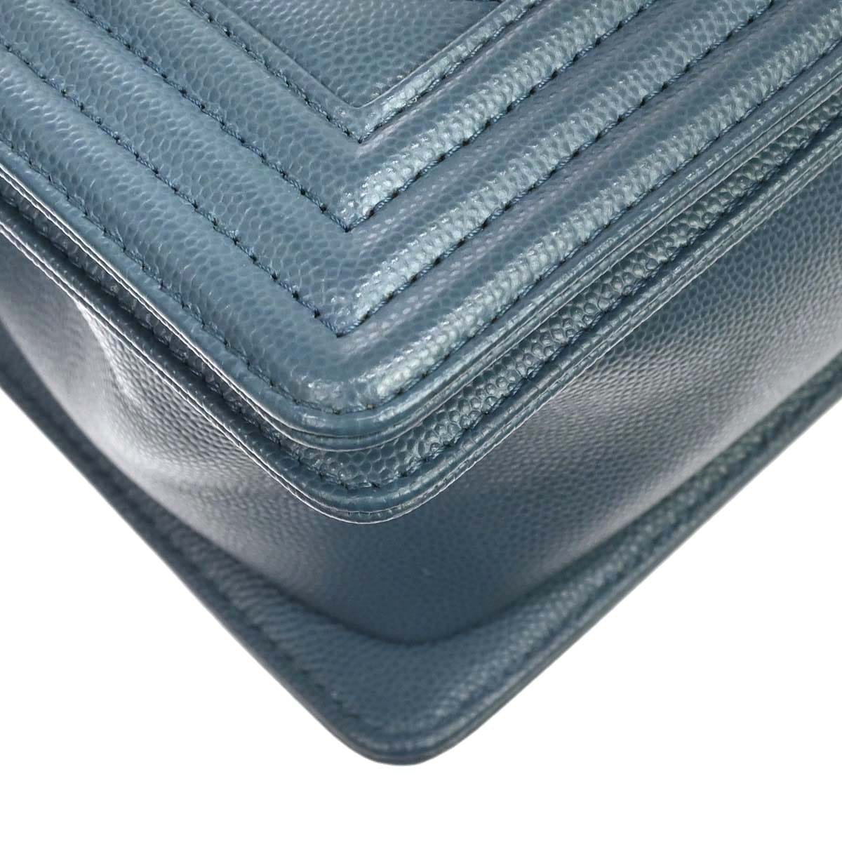 Chanel Boy Chanel 2018 Blue Caviar Skin Chevron Medium Shoulder Bag