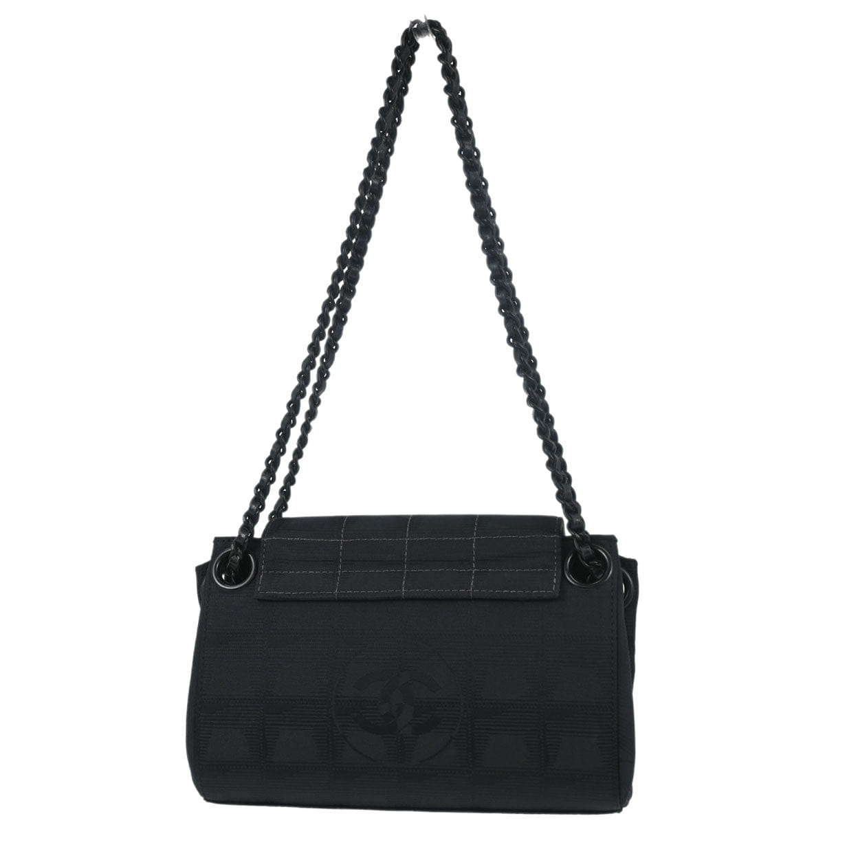 Chanel 2002 - 2003 Black Jacquard Nylon Travel Line Choco Bar Shoulder Bag