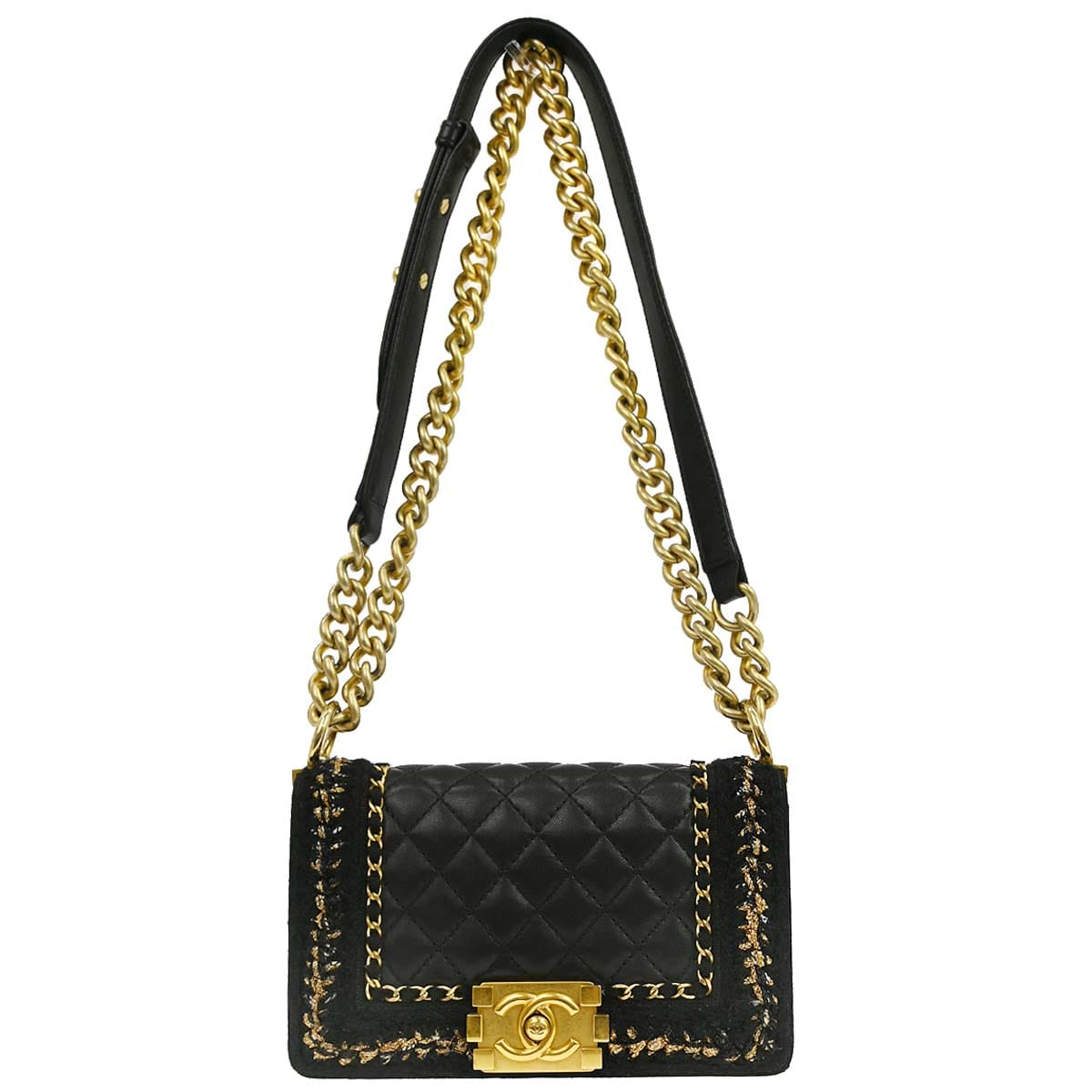 Chanel Boy Chanel 2017 Black Lambskin Tweed Small Chain Shoulder Bag