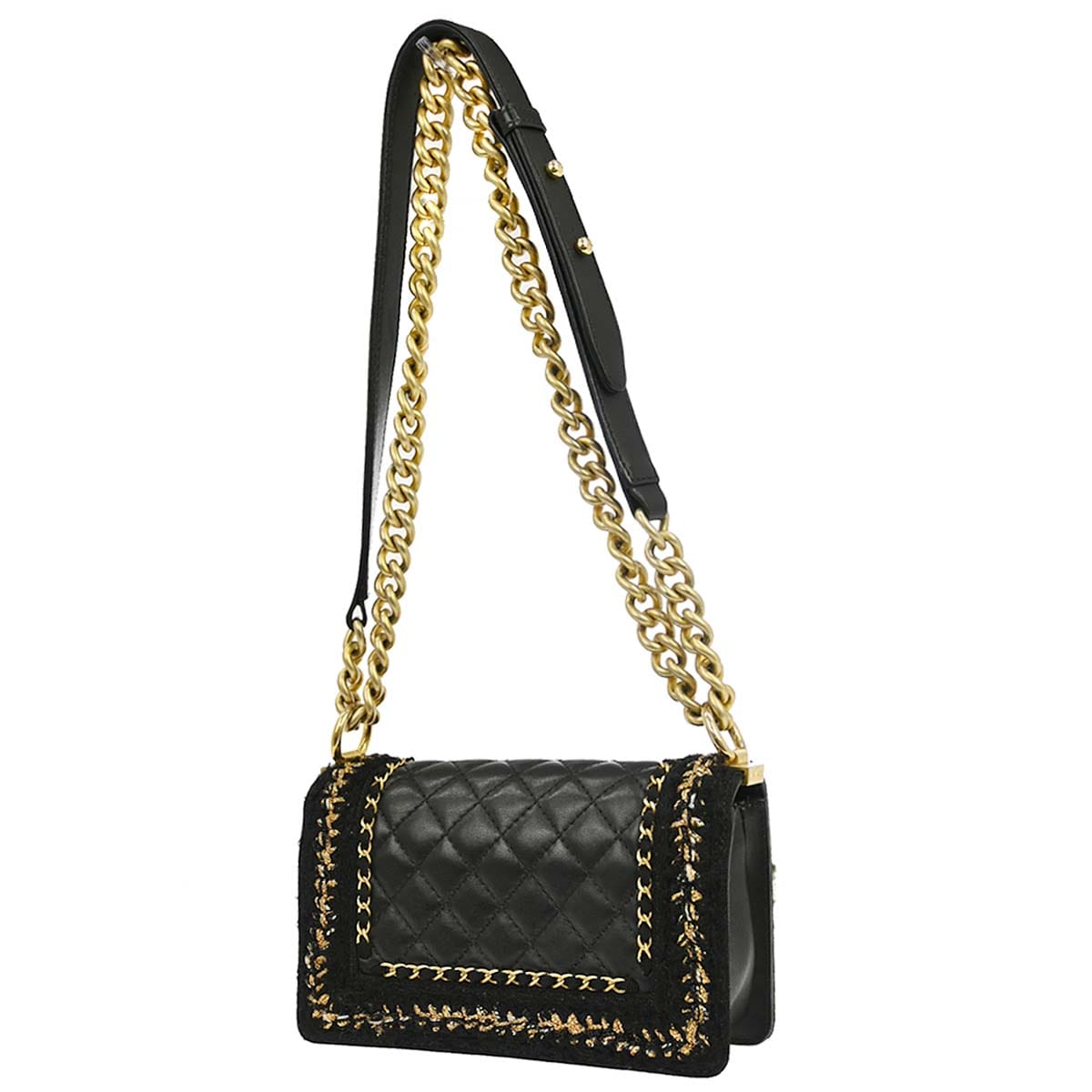 Chanel Boy Chanel 2017 Black Lambskin Tweed Small Chain Shoulder Bag