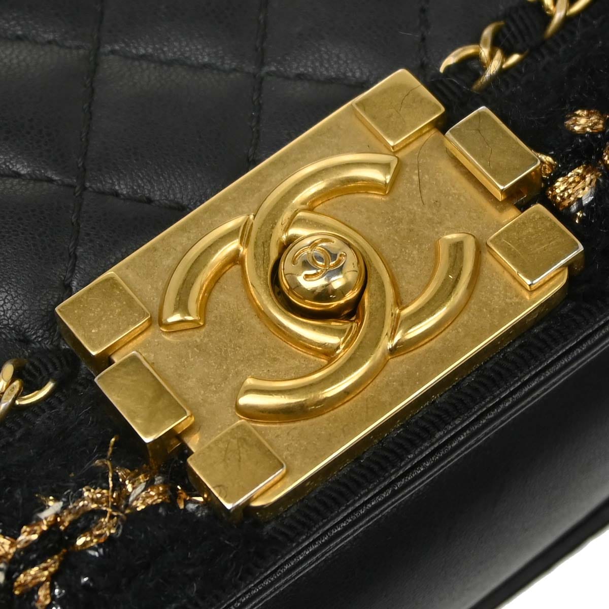 Chanel Boy Chanel 2017 Black Lambskin Tweed Small Chain Shoulder Bag