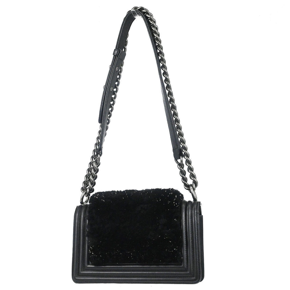 Chanel Boy Chanel 2017 Black Lambskin Lapin Fur Small Chain Shoulder Bag