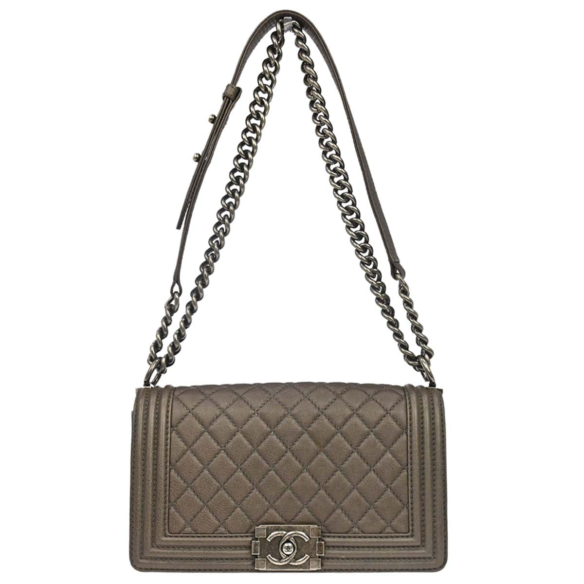 Chanel Boy Chanel 2013 - 2014 Brown Calfskin Medium Chain Shoulder Bag