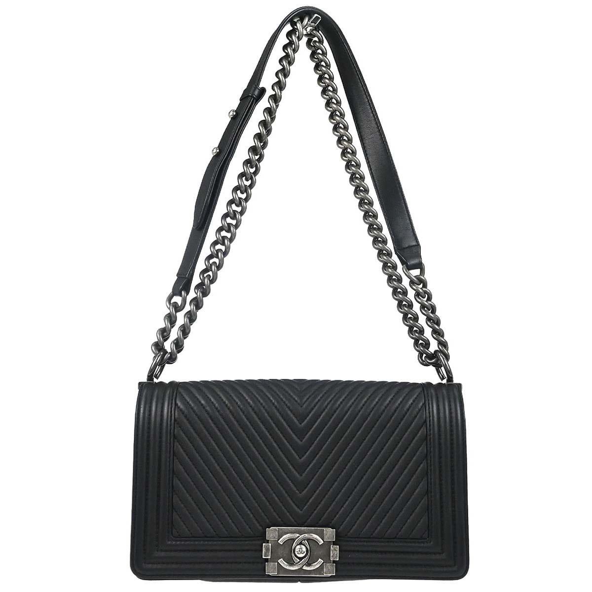 Chanel Boy Chanel 2014 Black Lambskin Chevron Medium Shoulder Bag
