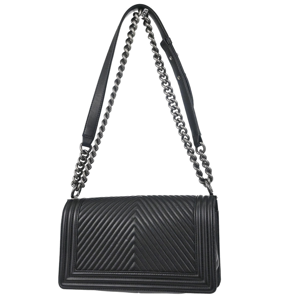 Chanel Boy Chanel 2014 Black Lambskin Chevron Medium Shoulder Bag