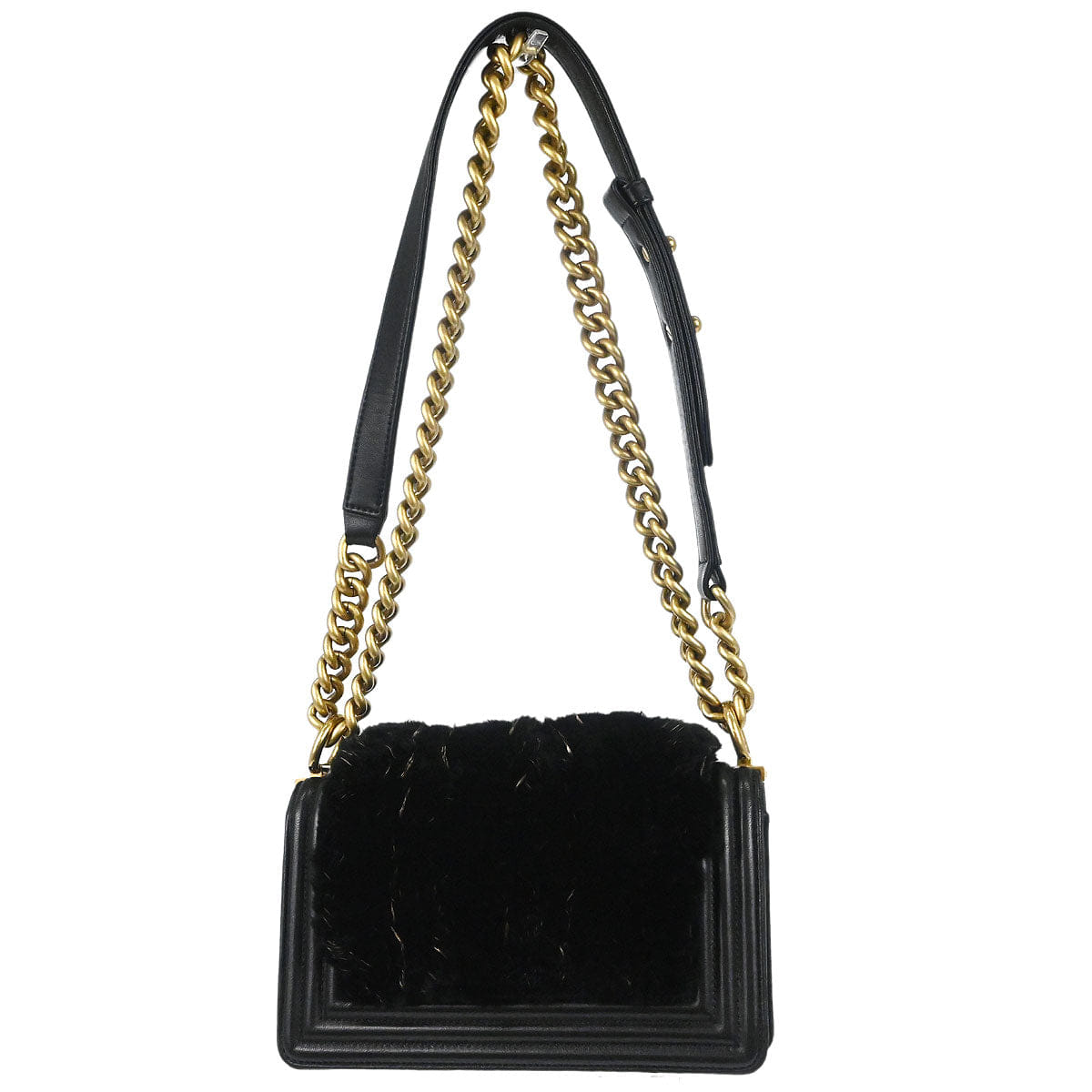 Chanel Boy Chanel 2015 - 2016 Black Lambskin Lapin Fur Small Chain Shoulder Bag