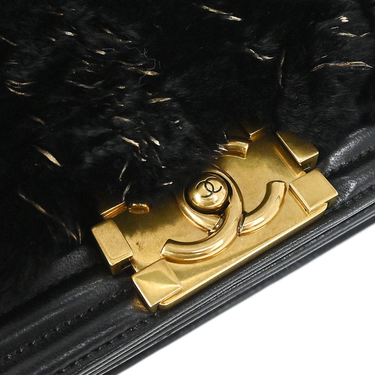 Chanel Boy Chanel 2015 - 2016 Black Lambskin Lapin Fur Small Chain Shoulder Bag