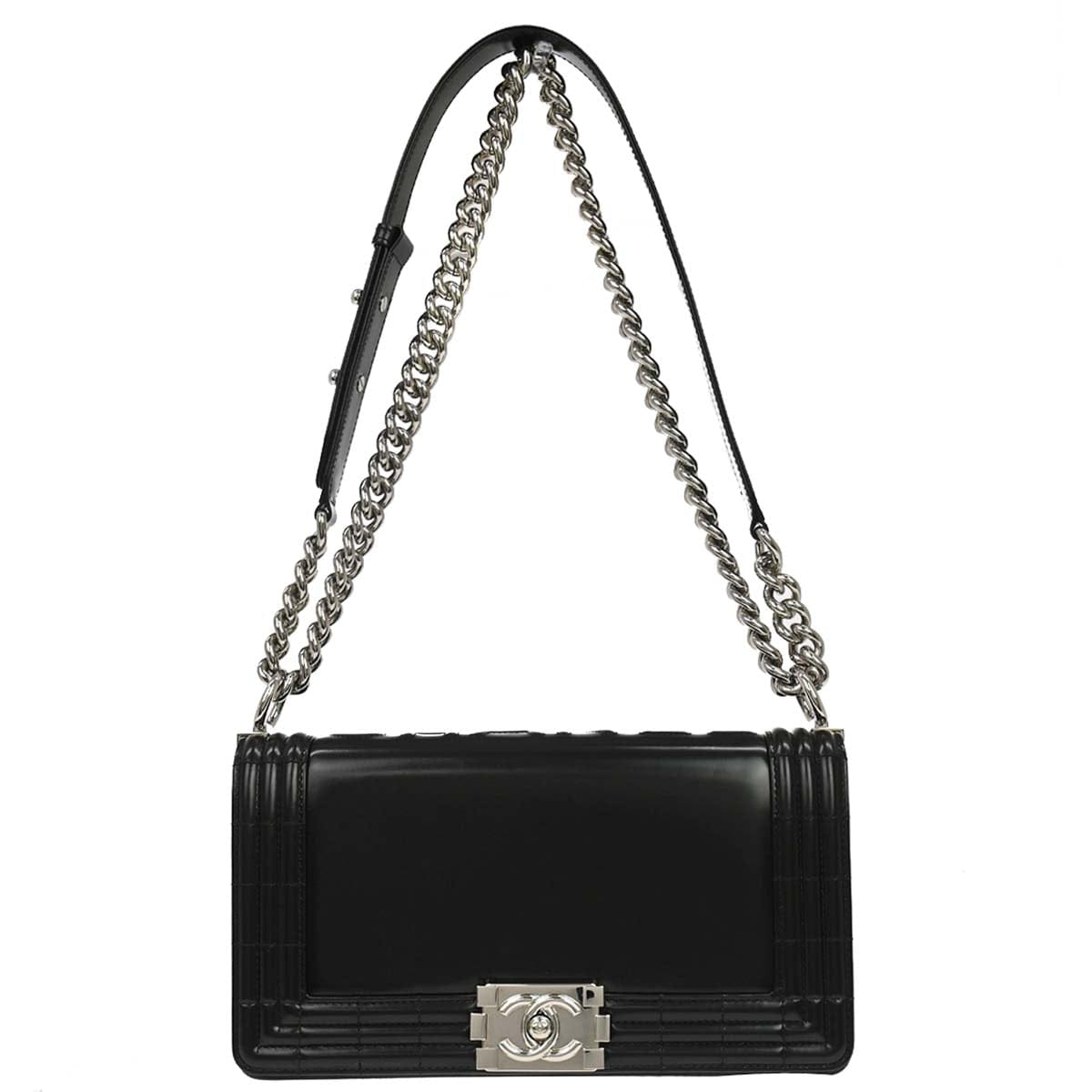 Chanel Boy Chanel 2012 Black Glazed Calfskin Medium Chain Shoulder Bag