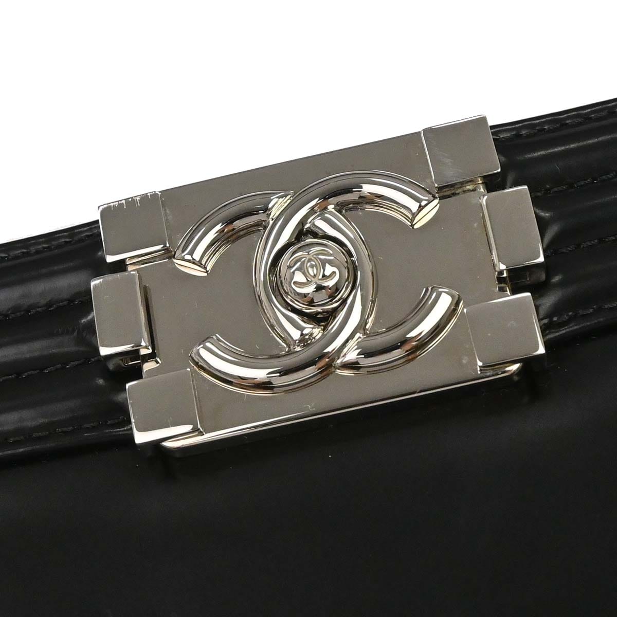 Chanel Boy Chanel 2012 Black Glazed Calfskin Medium Chain Shoulder Bag