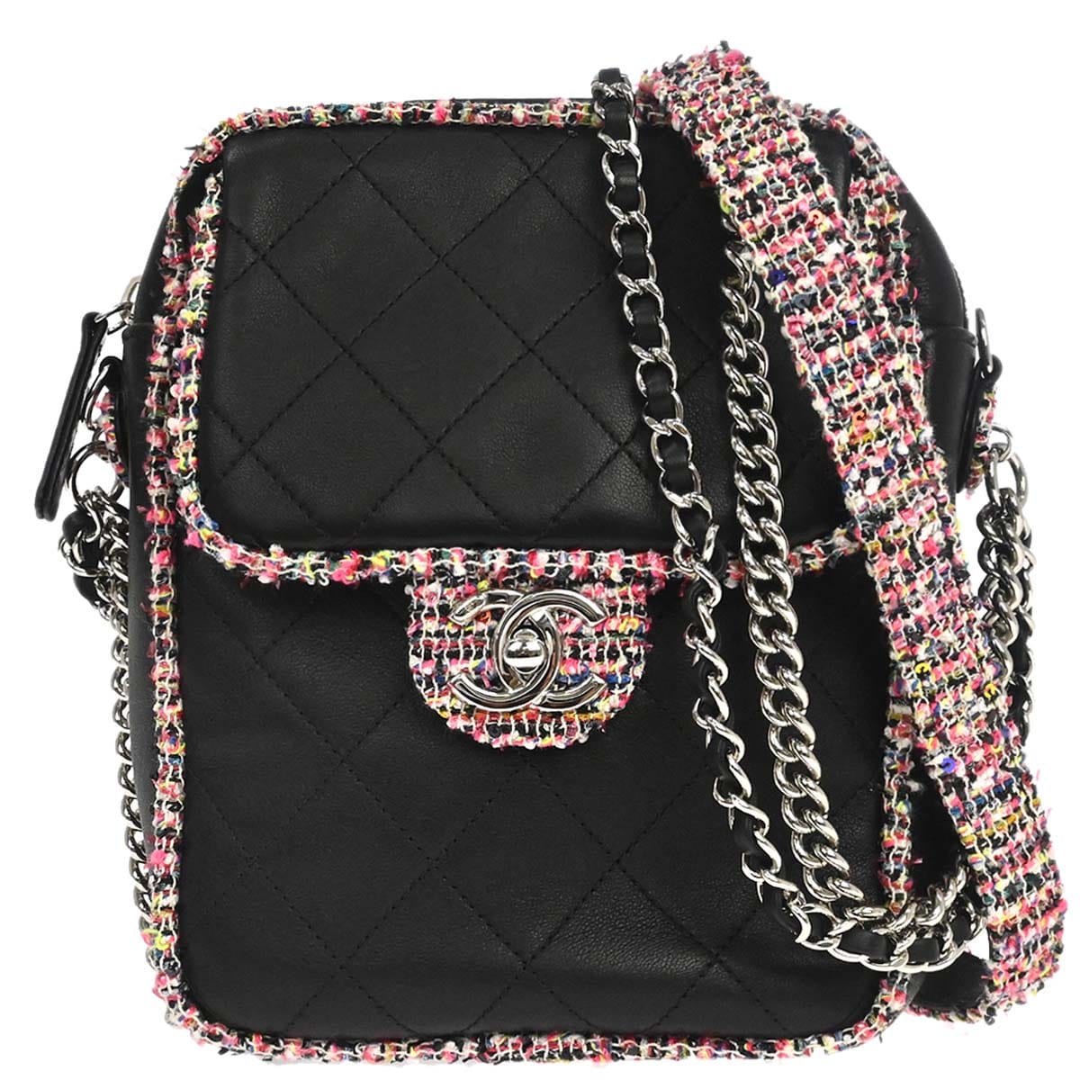Chanel 2019 Black Tweed Lambskin Shoulder Bag