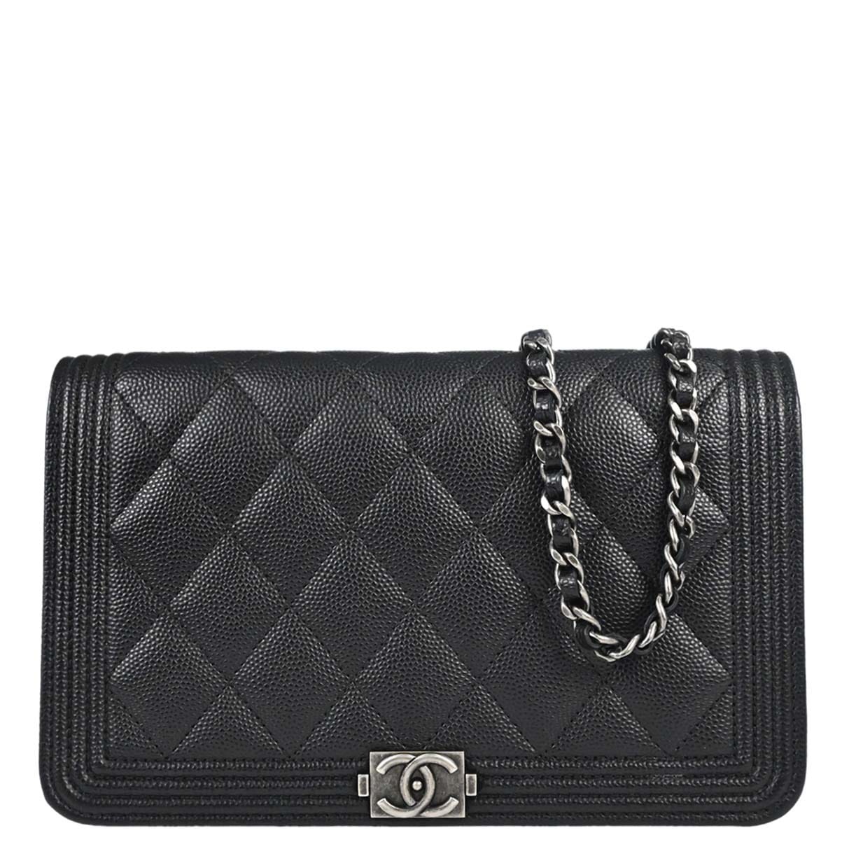 Chanel Boy Chanel 2018 Black Caviar Skin Chain WOC Shoulder Bag