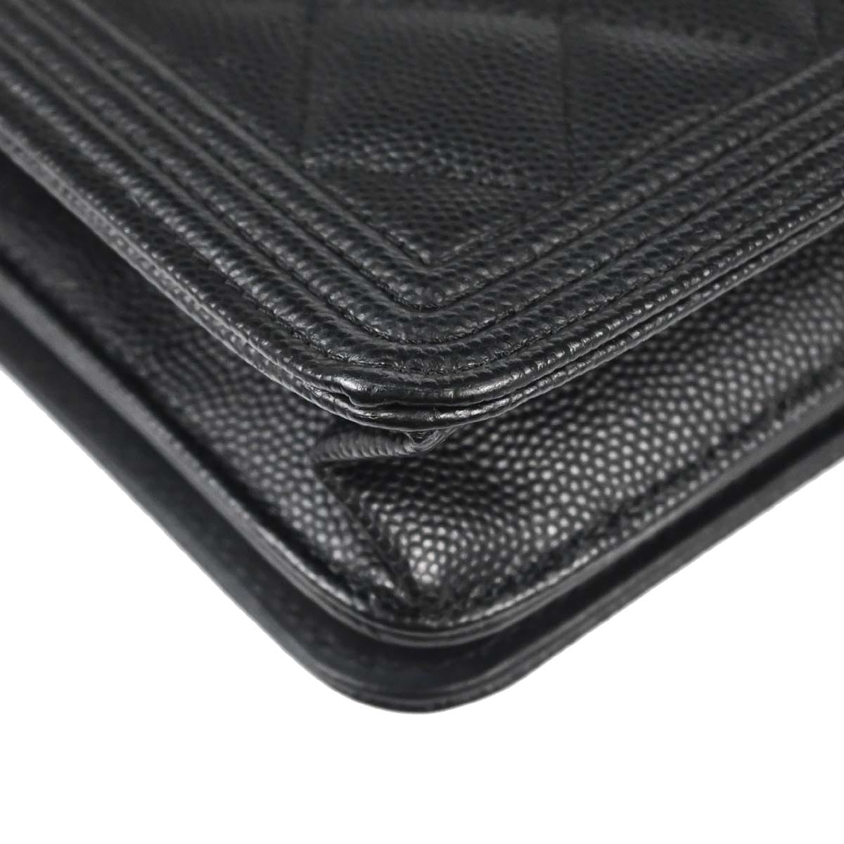 Chanel Boy Chanel 2018 Black Caviar Skin Chain WOC Shoulder Bag