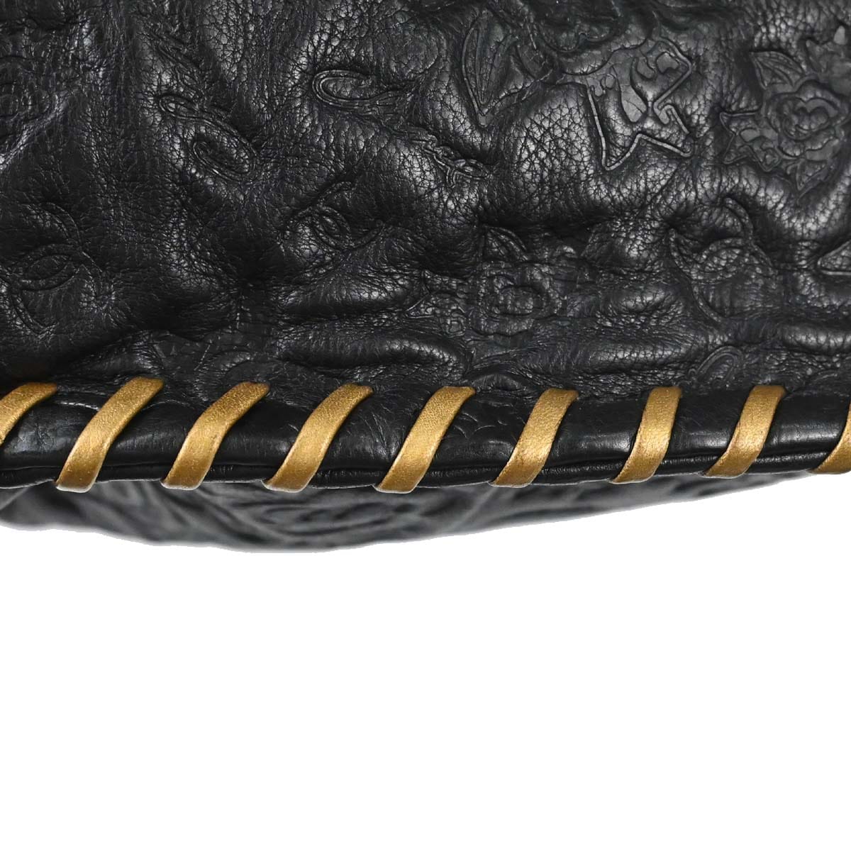 Chanel 2010 - 2011 Black Embossed Calfskin Icon Drawstring Bucket Shoulder Bag