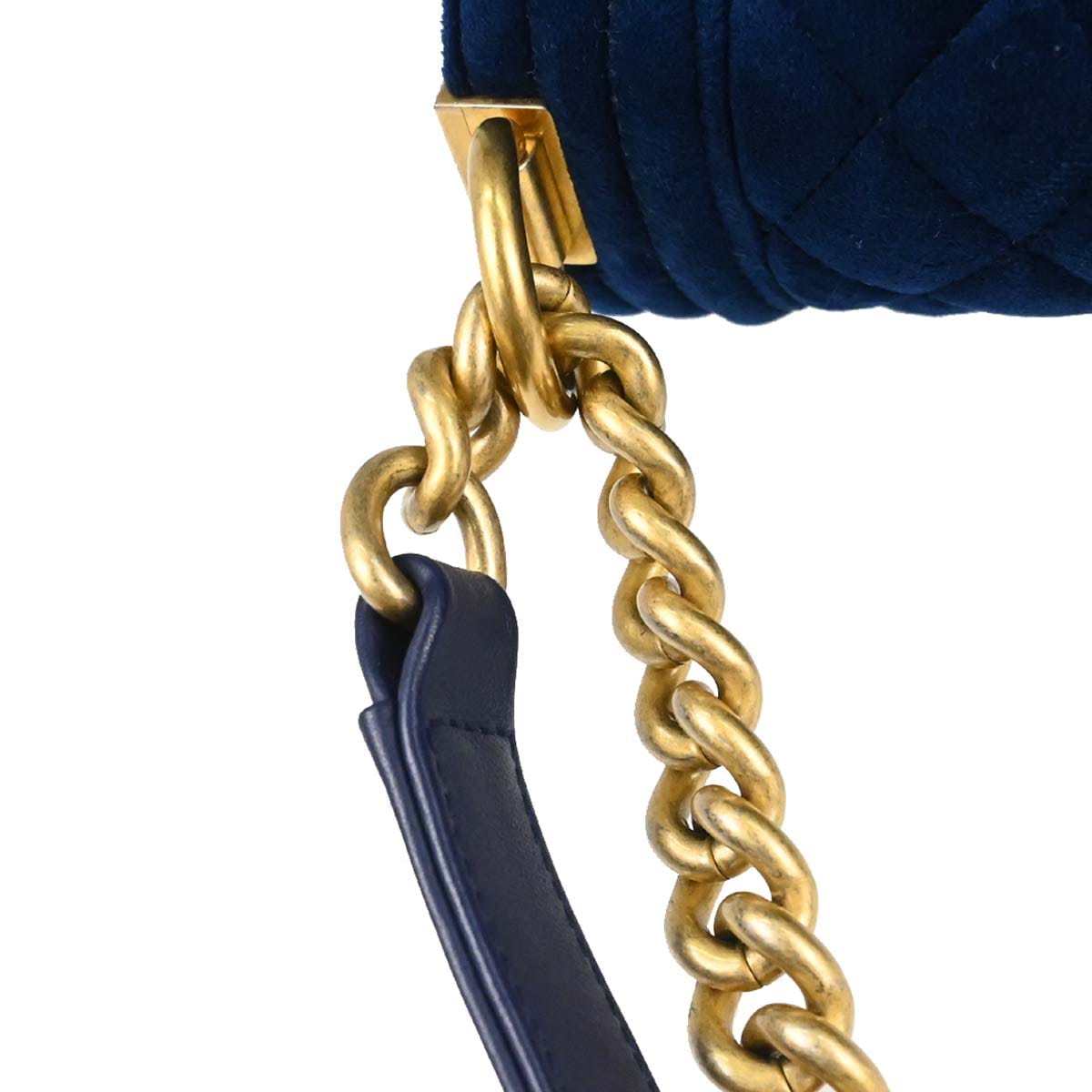 Chanel Boy Chanel 2019 Blue Velvet Medium Double Chain Shoulder Bag