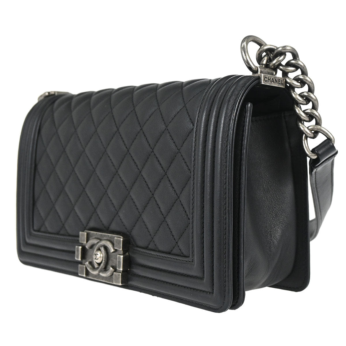 Chanel Boy 2018 Chanel Black Lambskin Medium Chain Shoulder Bag