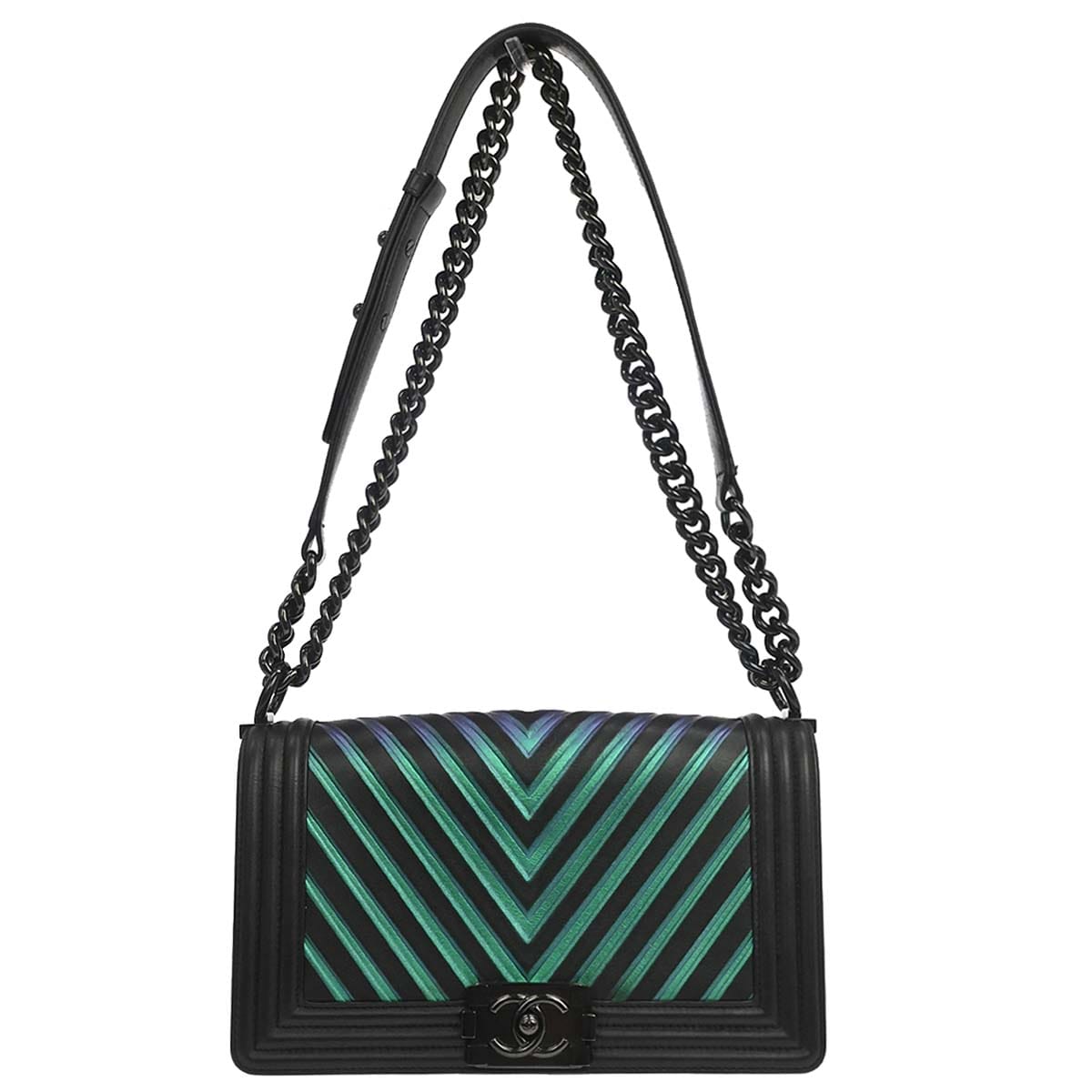 Chanel Boy Chanel 2017 - 2018 Black Calfskin Chevron Medium Shoulder Bag