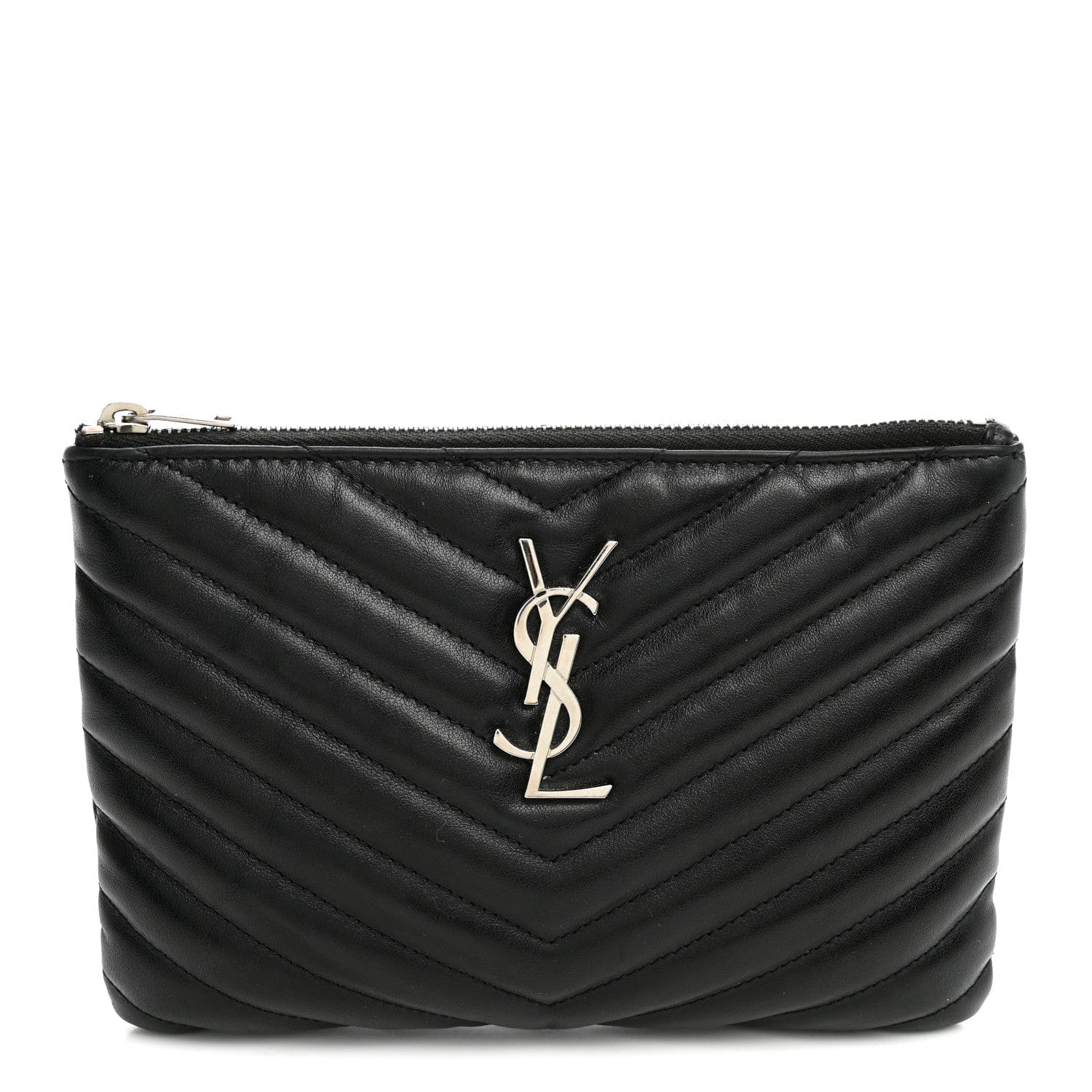 Saint Laurent Calfskin Matelasse Chevron Monogram Pouch Black
