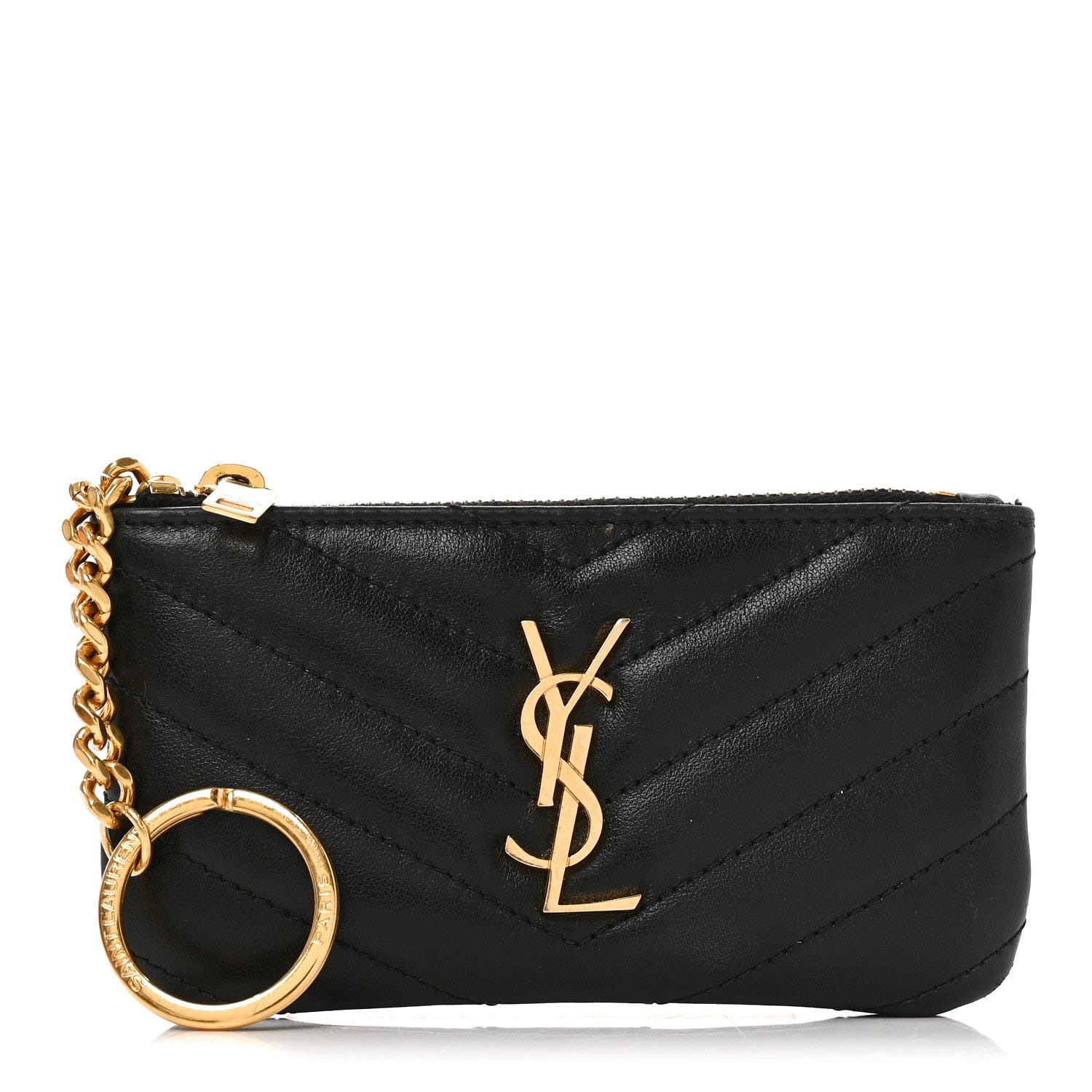 Saint Laurent Calfskin Matelasse Monogram Key Pouch Black