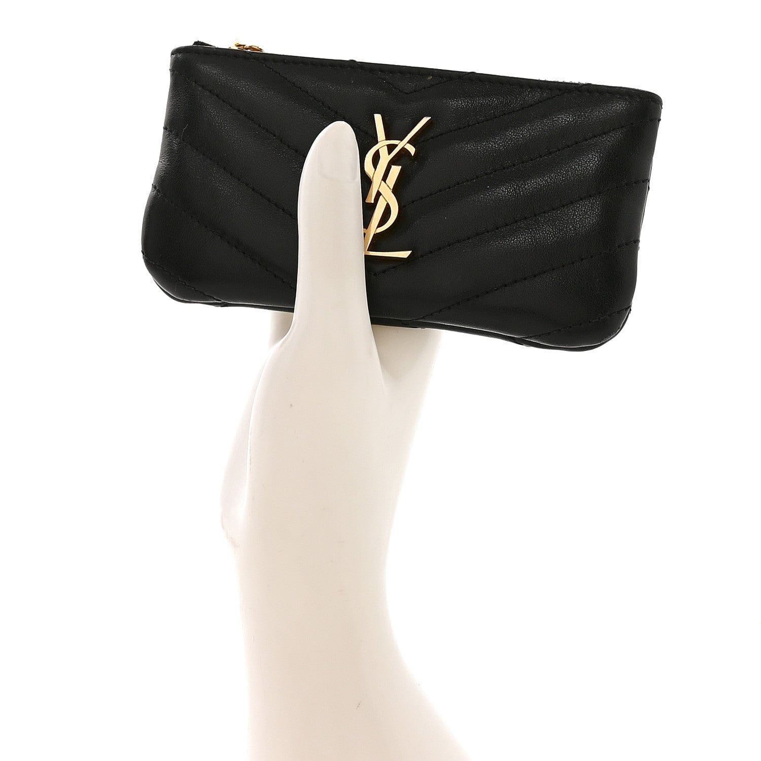 Saint Laurent Calfskin Matelasse Monogram Key Pouch Black