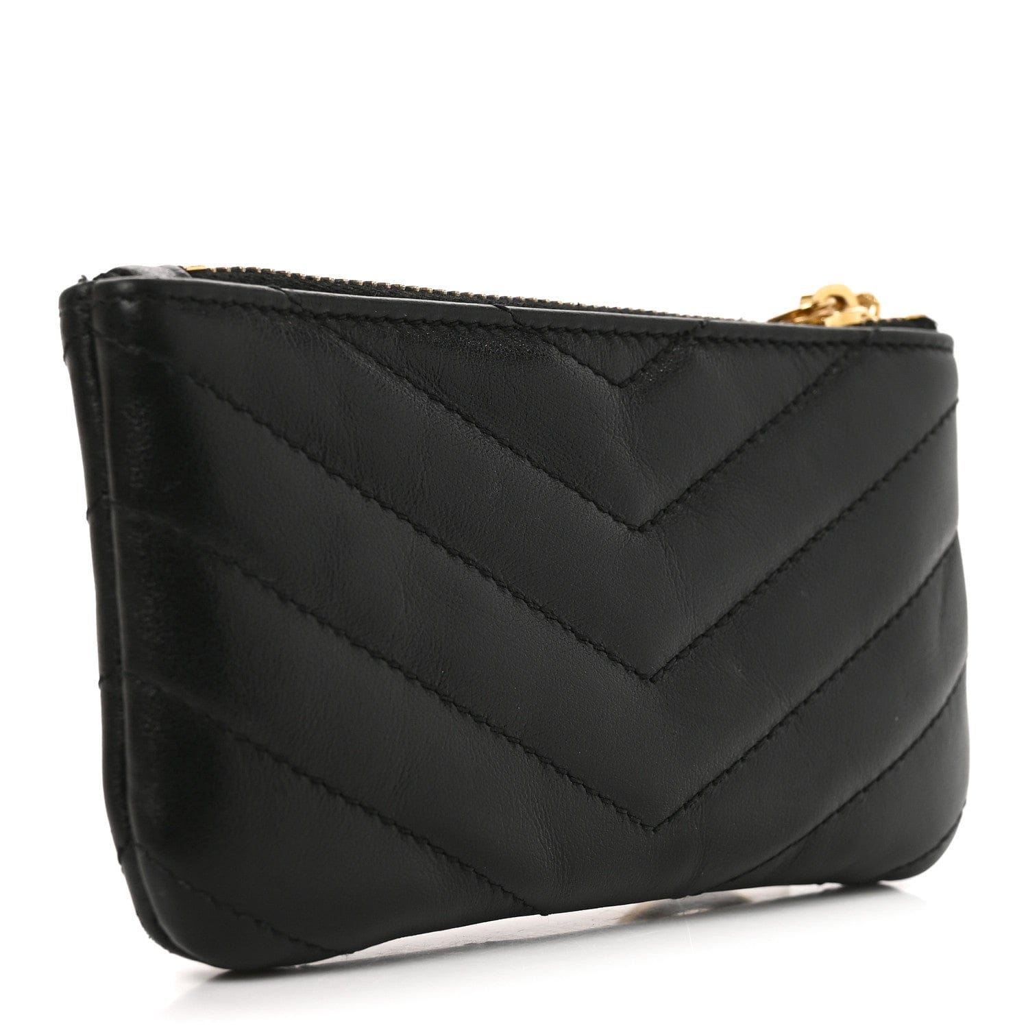 Saint Laurent Calfskin Matelasse Monogram Key Pouch Black