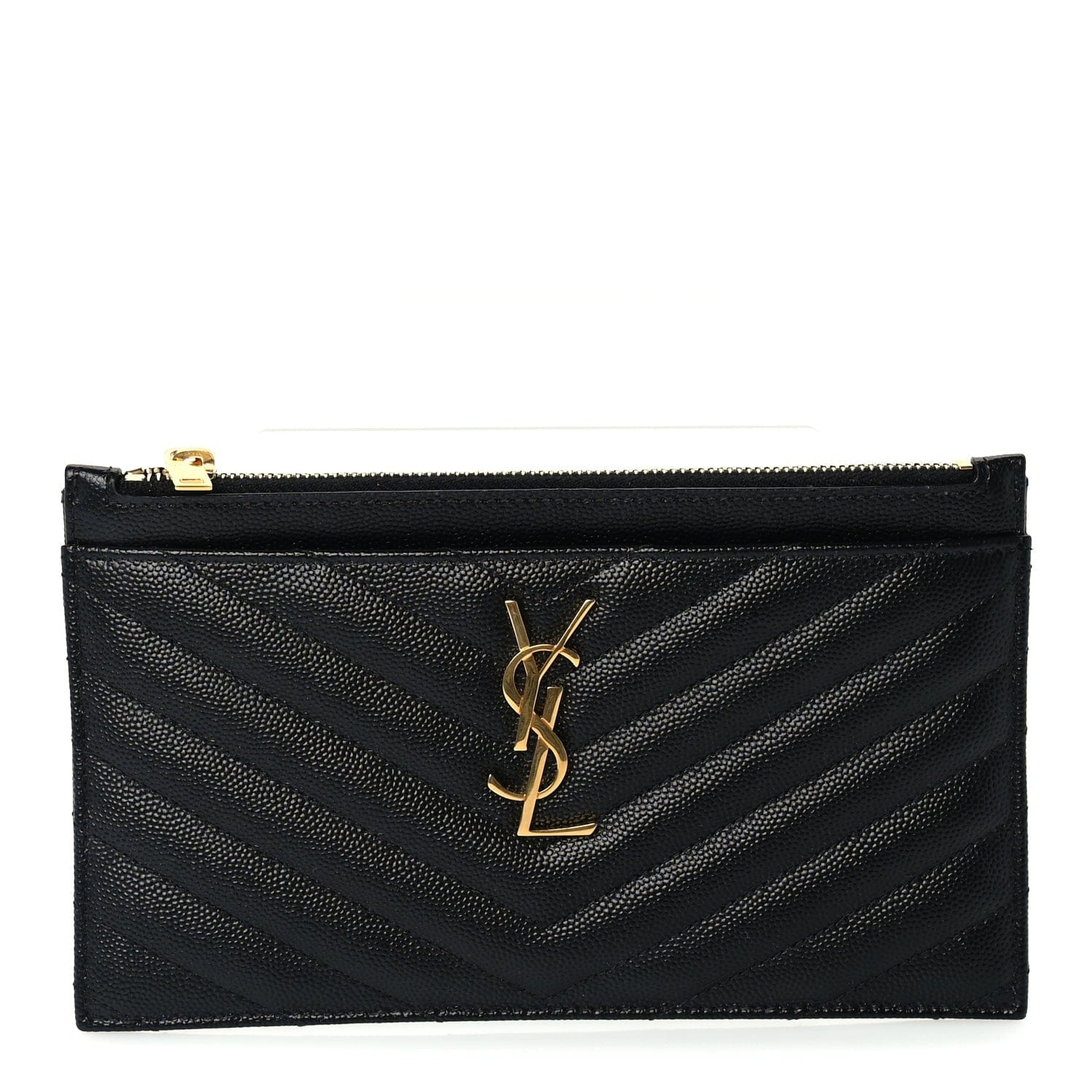 Saint Laurent Grain De Poudre Chevron Monogram Bill Pouch Black