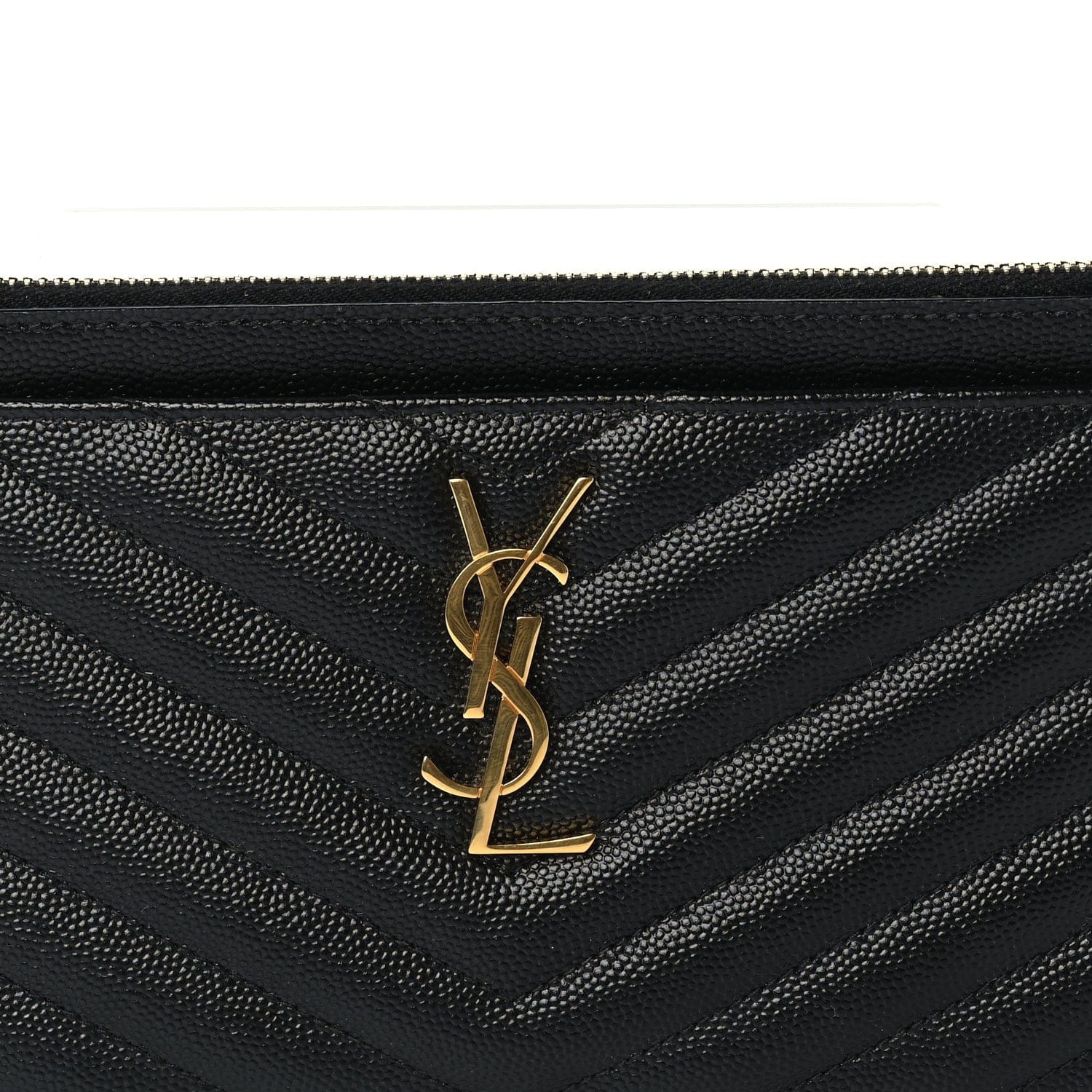 Saint Laurent Grain De Poudre Chevron Monogram Bill Pouch Black