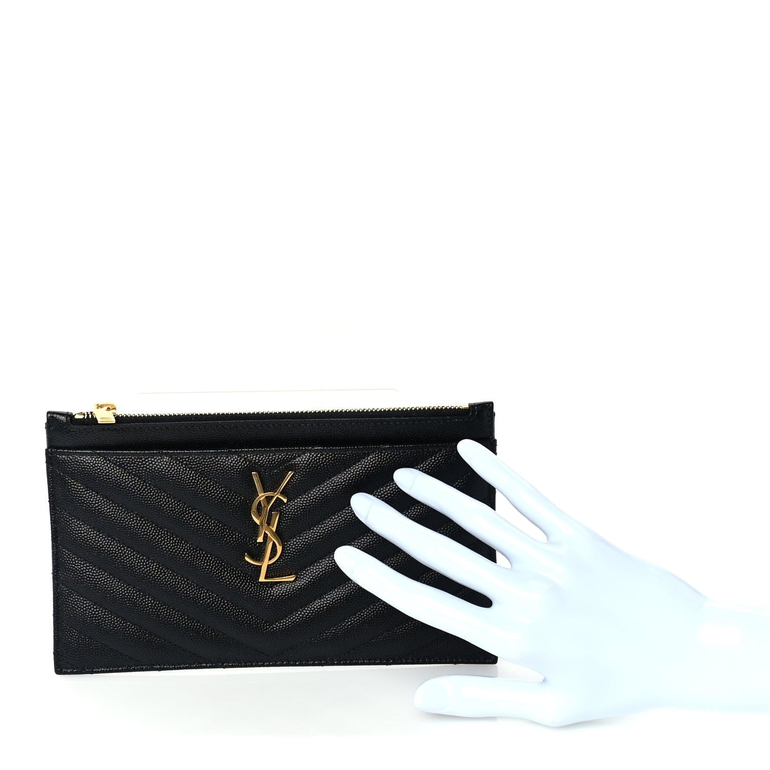 Saint Laurent Grain De Poudre Chevron Monogram Bill Pouch Black
