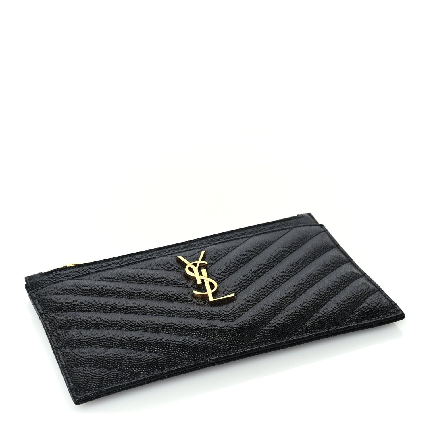 Saint Laurent Grain De Poudre Chevron Monogram Bill Pouch Black
